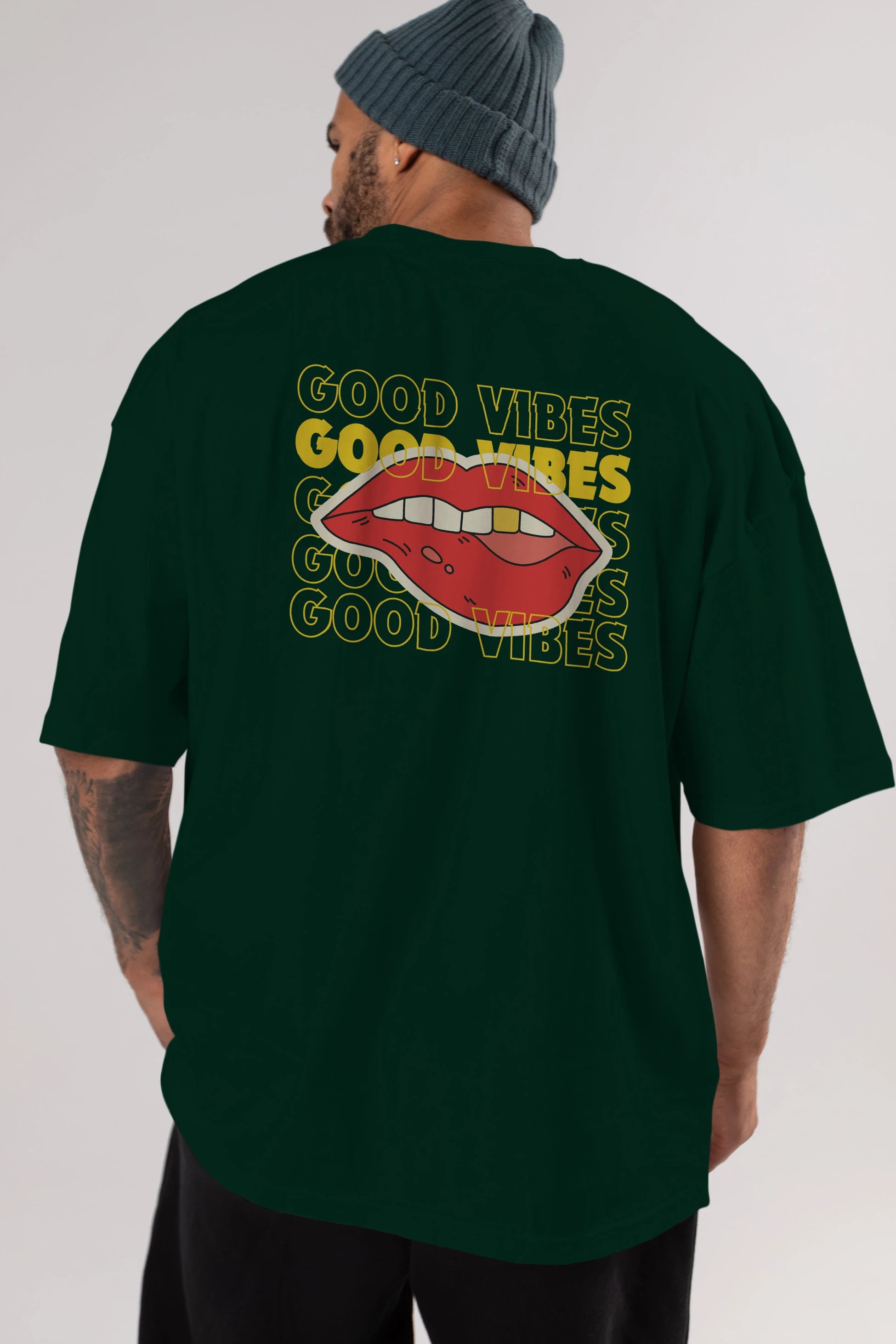 Good Vibes Yazılı 2 Arka Baskılı Oversize t-shirt Erkek Kadın Unisex