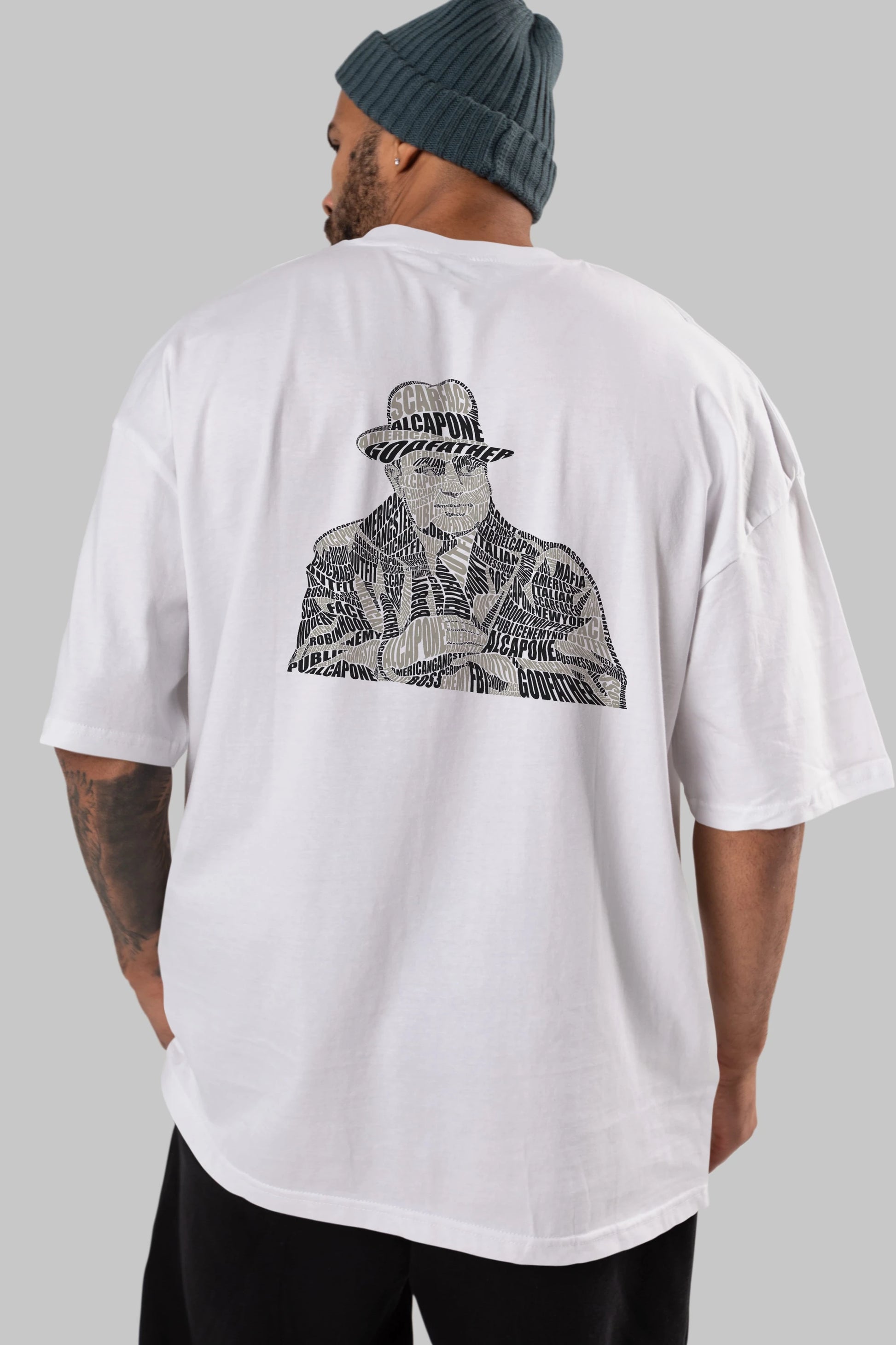 Al Capone Calligram Arka Baskılı Oversize t-shirt %100 pamuk Erkek Kadın Unisex