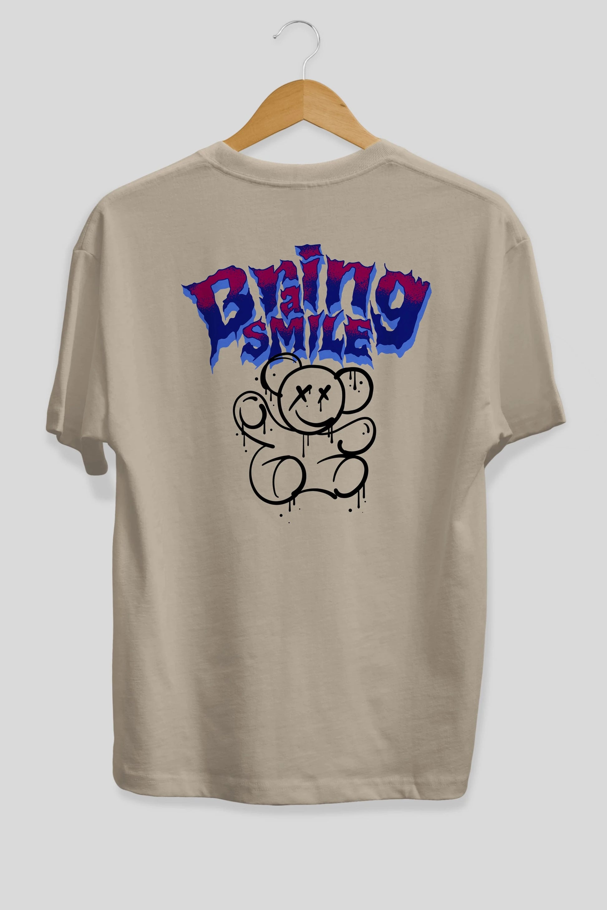 Teddy Bear Braing Smile Arka Baskılı Oversize t-shirt Erkek Kadın Unisex