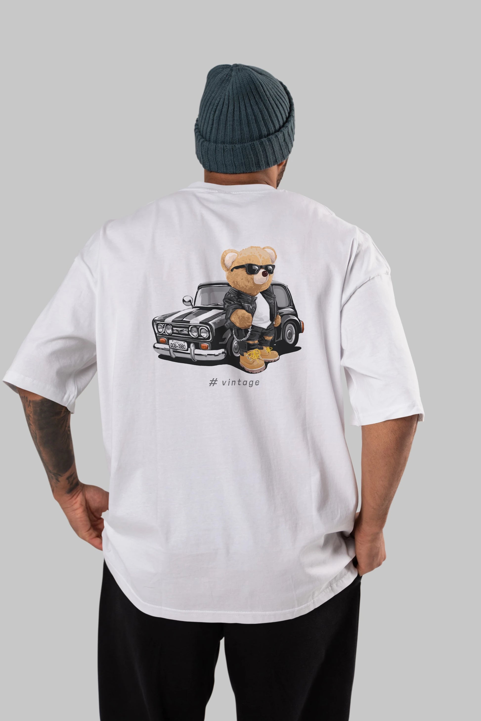 Teddy Bear Vintage Arka Baskılı Oversize t-shirt Erkek Kadın Unisex %100 Pamuk