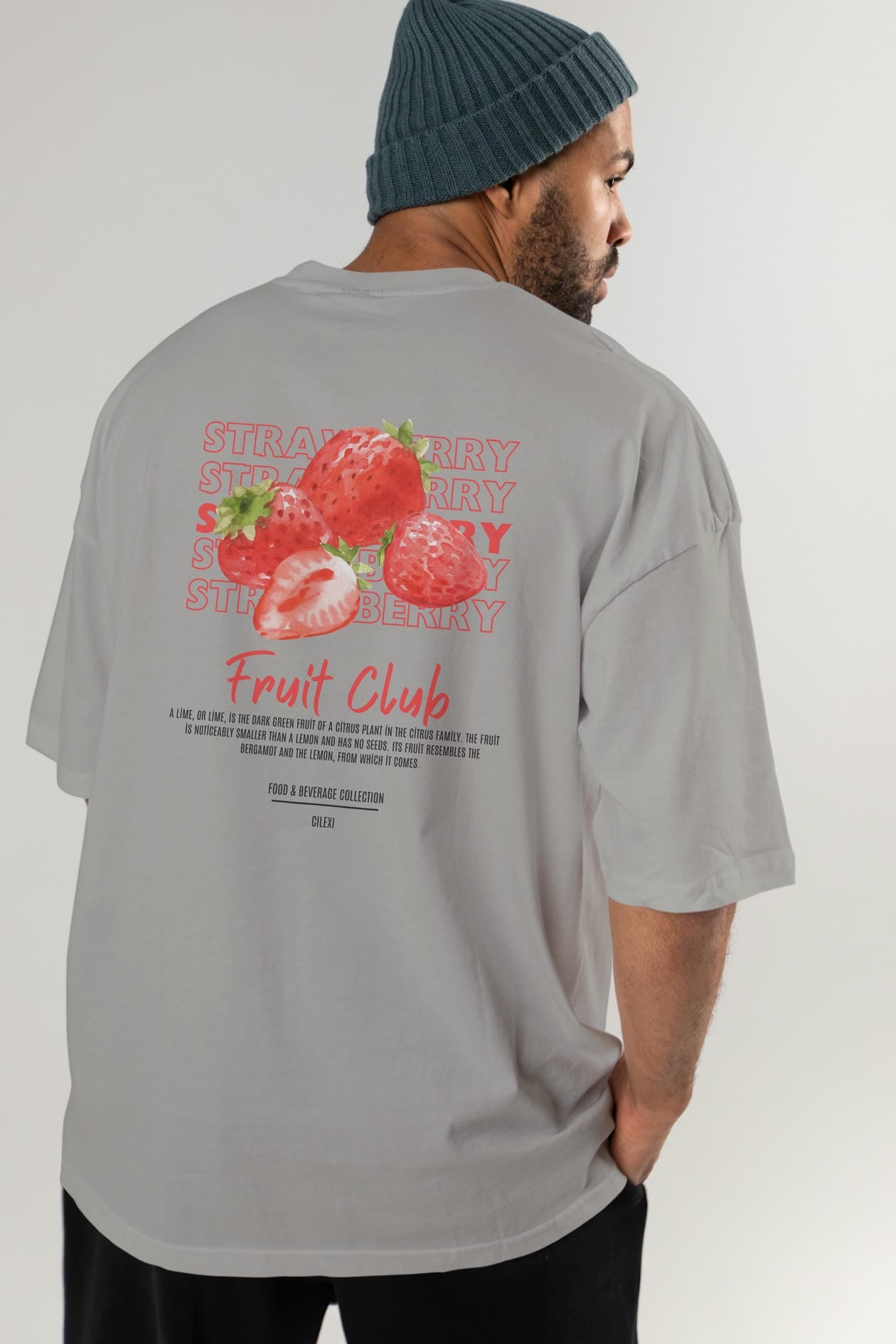 Strawberry Arka Baskılı Oversize t-shirt Erkek Kadın Pamuk Bisiklet Yaka tişort