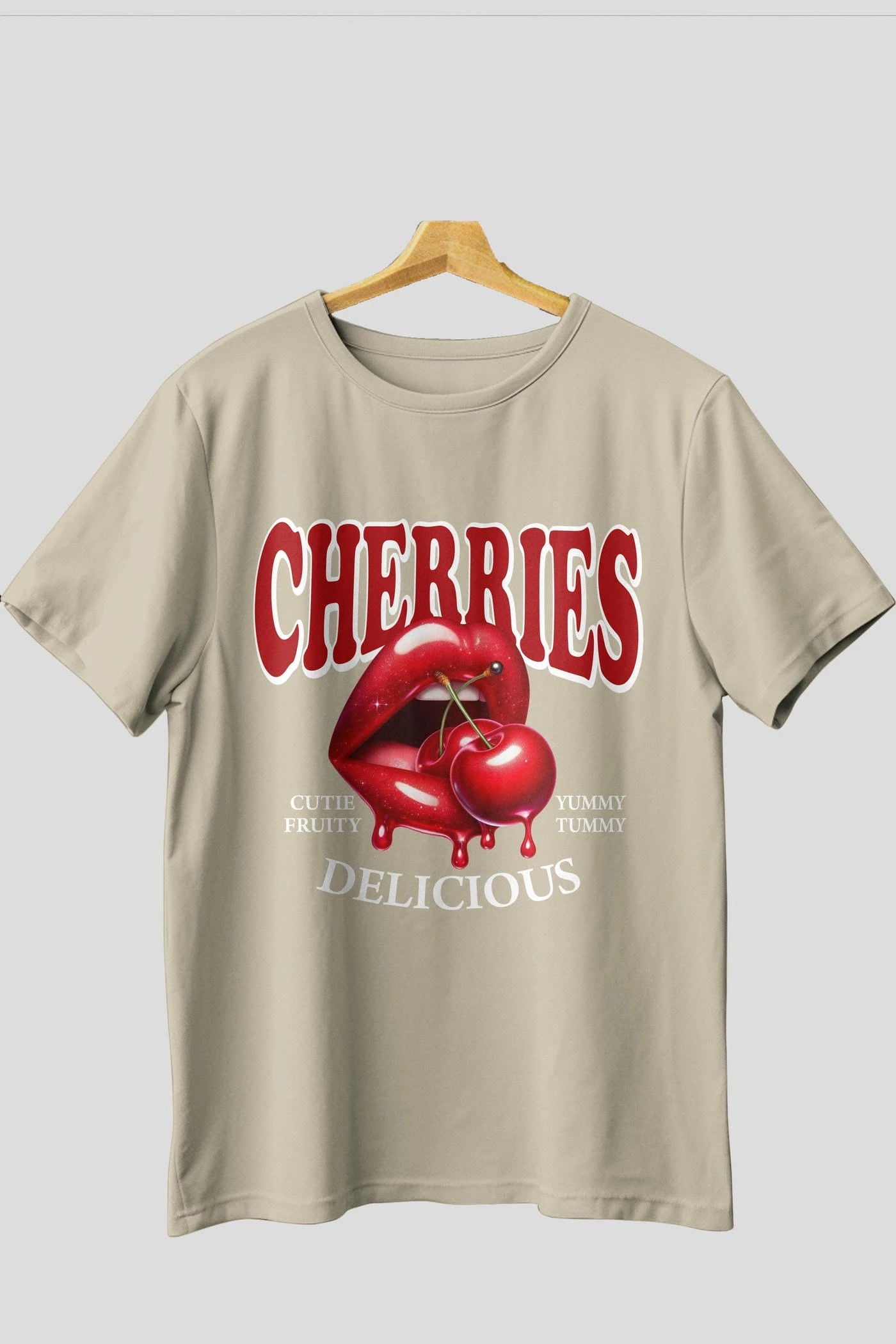 Cherry Cherries 2 Ön Baskılı Oversize t-shirt Erkek Kadın Pamuk Bisiklet Yaka tişort