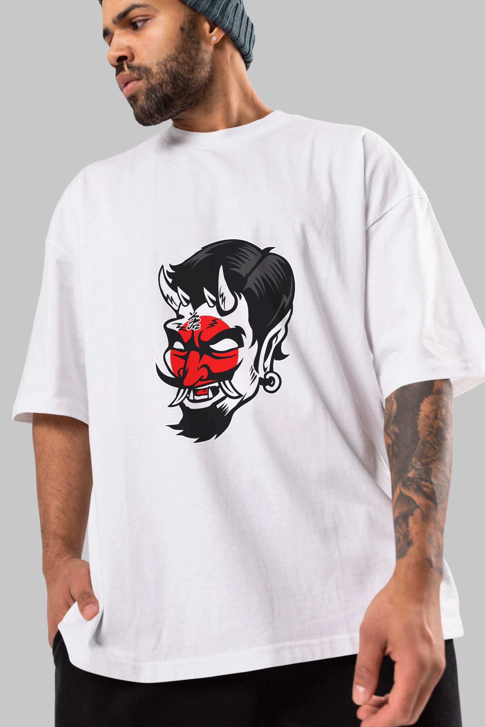 Japanese Devil Ön Baskılı Oversize t-shirt Erkek Kadın Unisex %100 Pamuk tişort