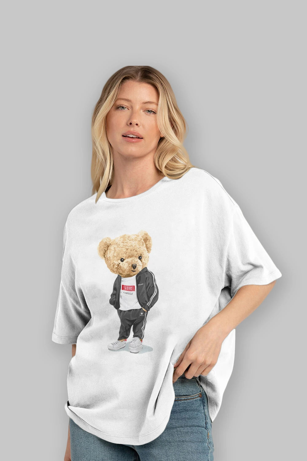 Teddy Bear Love Yourself Ön Baskılı Oversize t-shirt Erkek Kadın Unisex %100 Pamuk