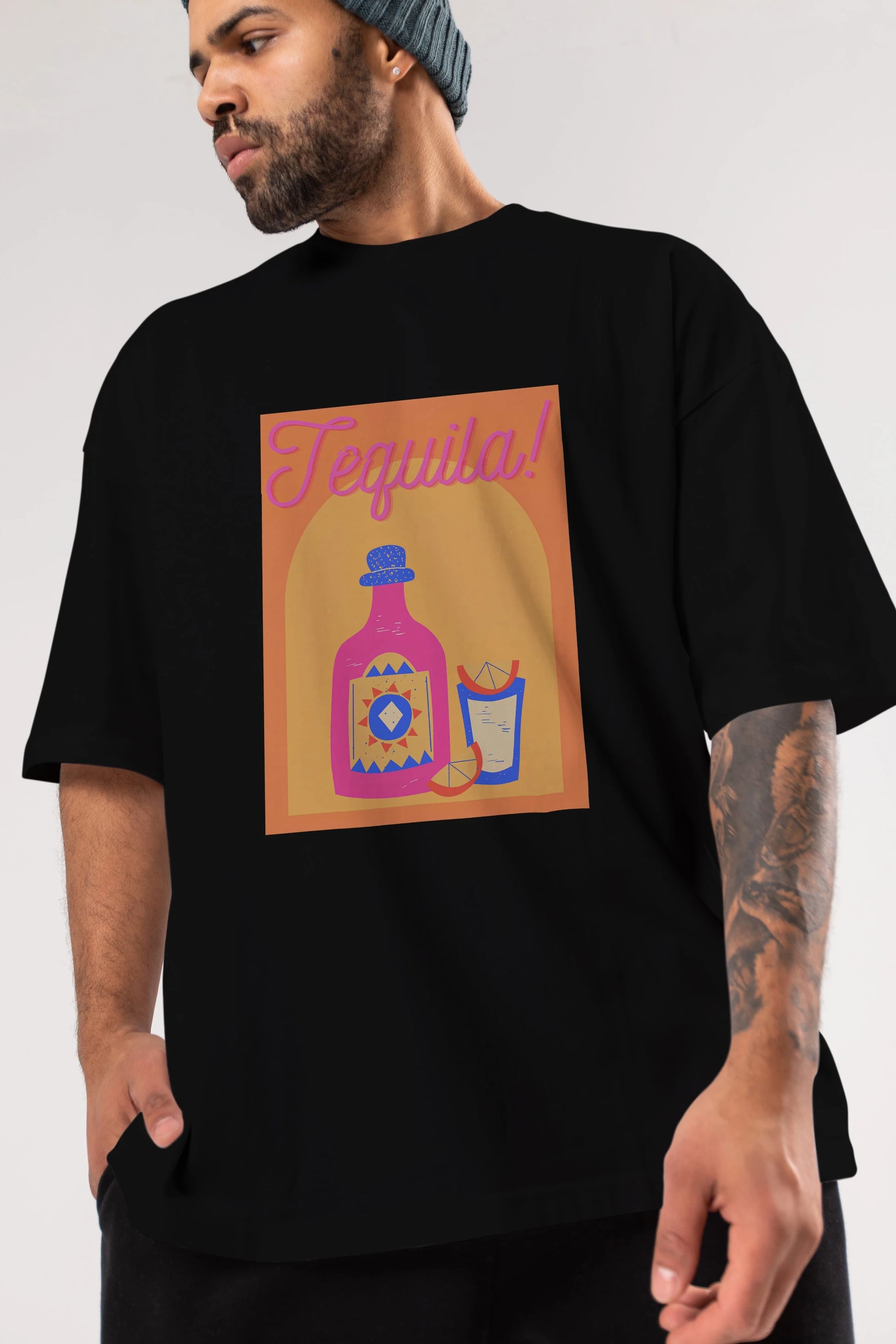 Tequila Ön Baskılı Oversize t-shirt Erkek Kadın Unisex %100 Pamuk Bisiklet Yaka tişort