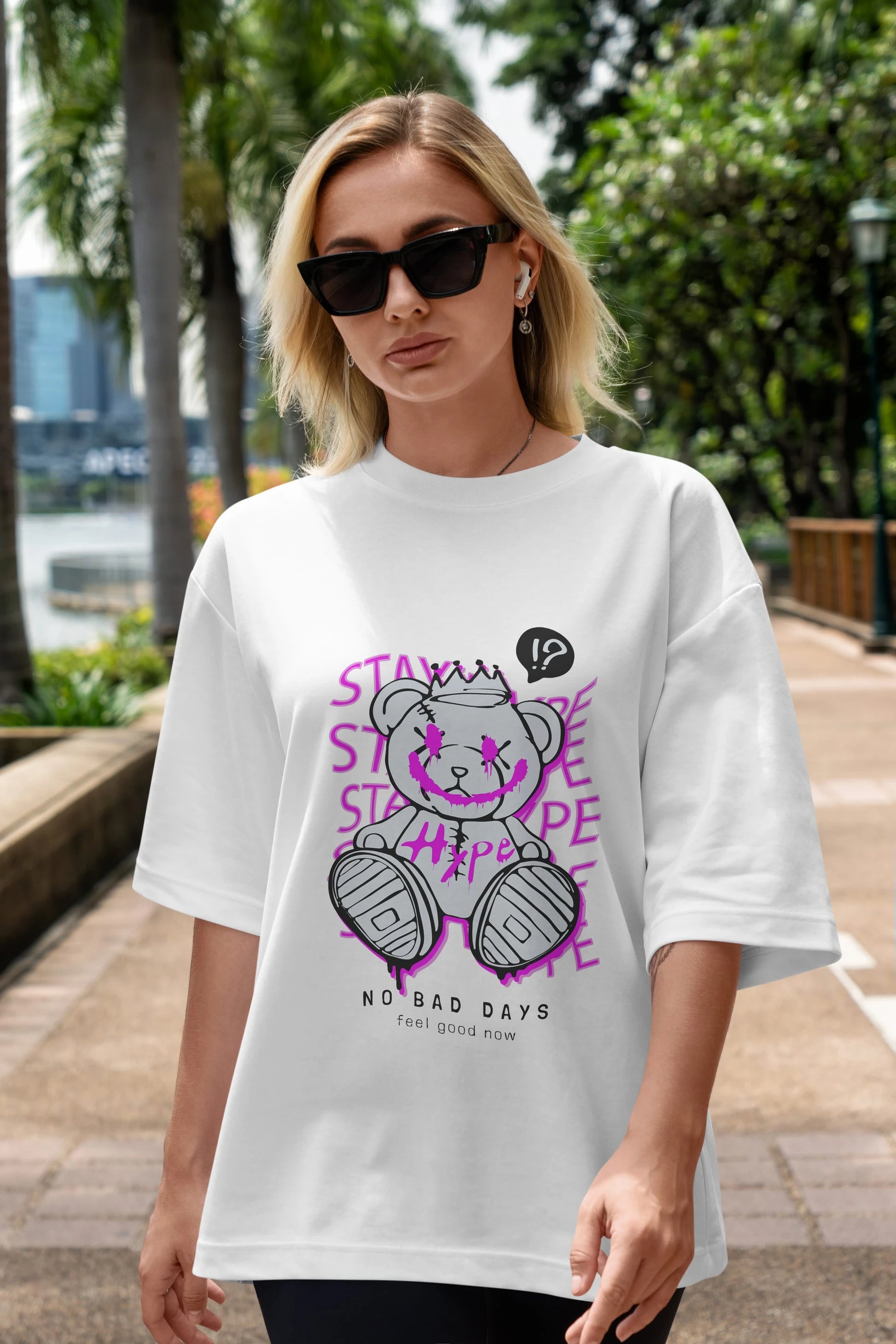 Stay Hype Bear Ön Baskılı Oversize t-shirt Erkek Kadın Unisex