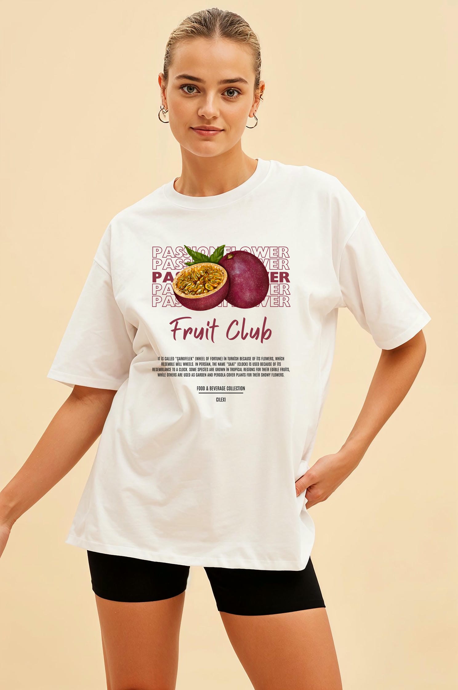 Passionflower Ön Baskılı Oversize t-shirt Erkek Kadın Pamuk Bisiklet Yaka tişort