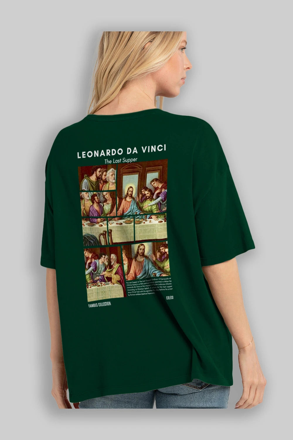 Leonardo Da Vinci Arka Baskılı Oversize t-shirt Erkek Kadın Bisiklet Yaka Pamuk tişort