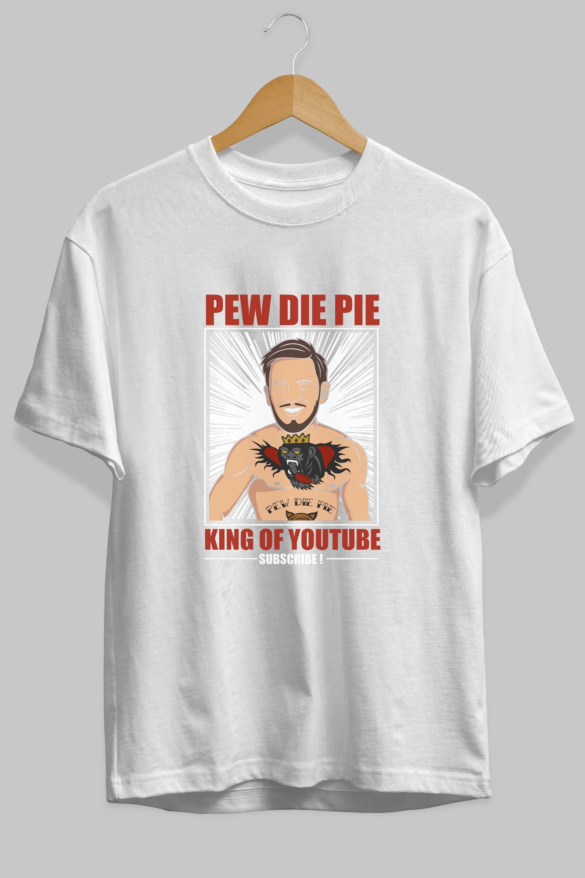 Pew Die Pie Fighter Ön Baskılı Oversize t-shirt Erkek Kadın Unisex %100 Pamuk tişort
