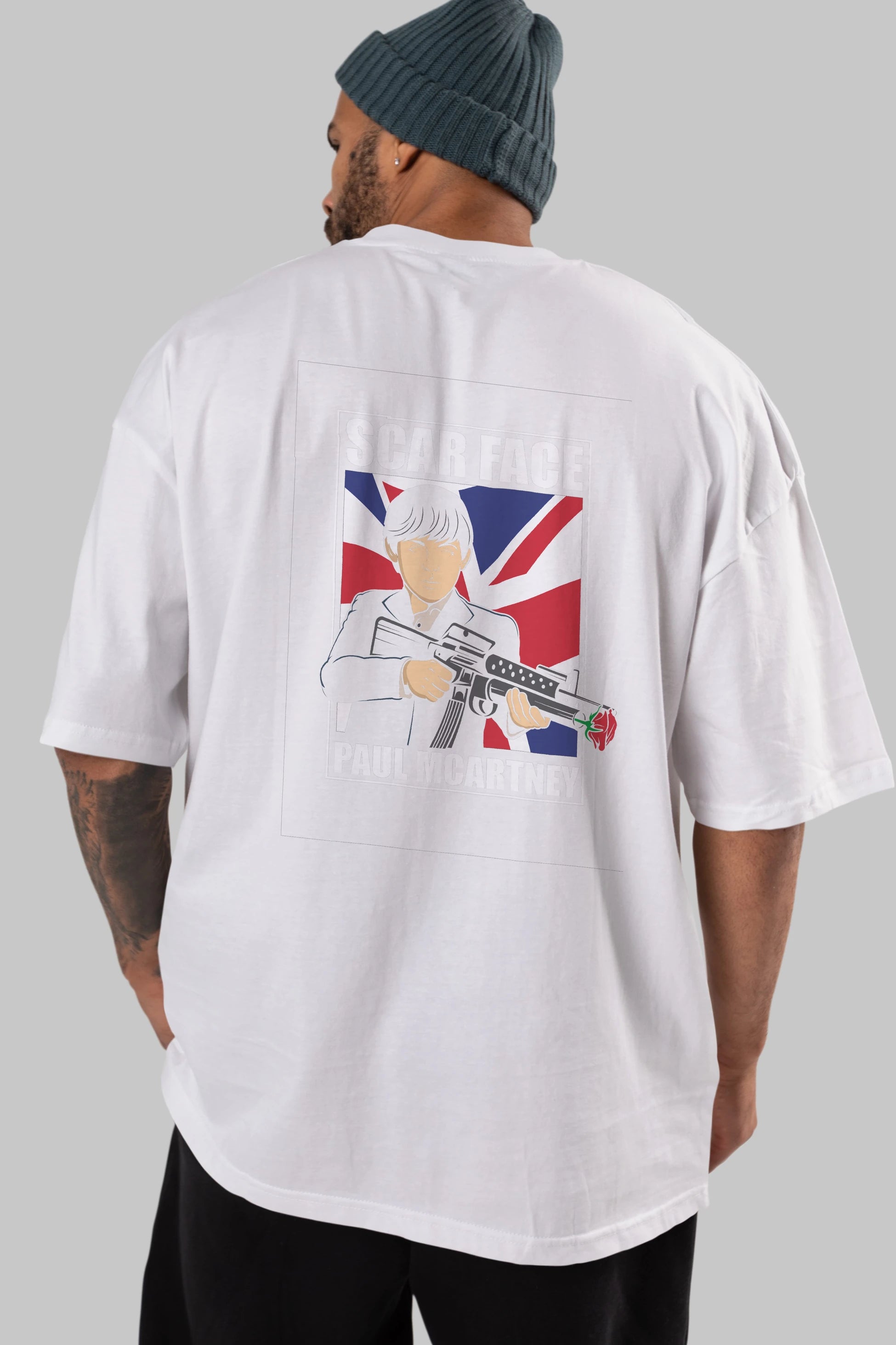 Paul Mccartney Scar Face Arka Baskılı Oversize t-shirt Erkek Kadın Unisex %100 Pamuk tişort