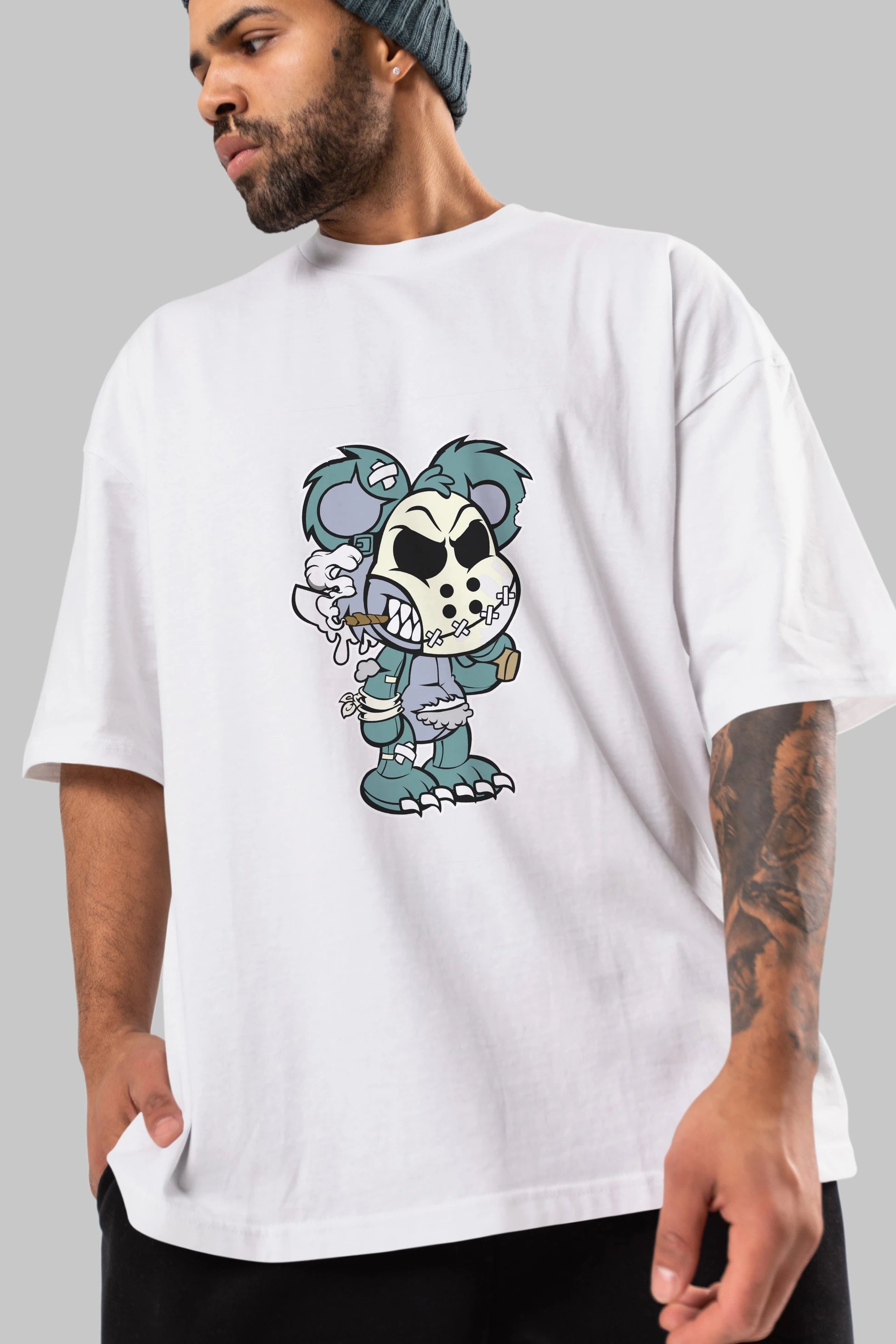 Evil Teddy Bear Ön Baskılı Oversize t-shirt Erkek Kadın Unisex %100 Pamuk tişort