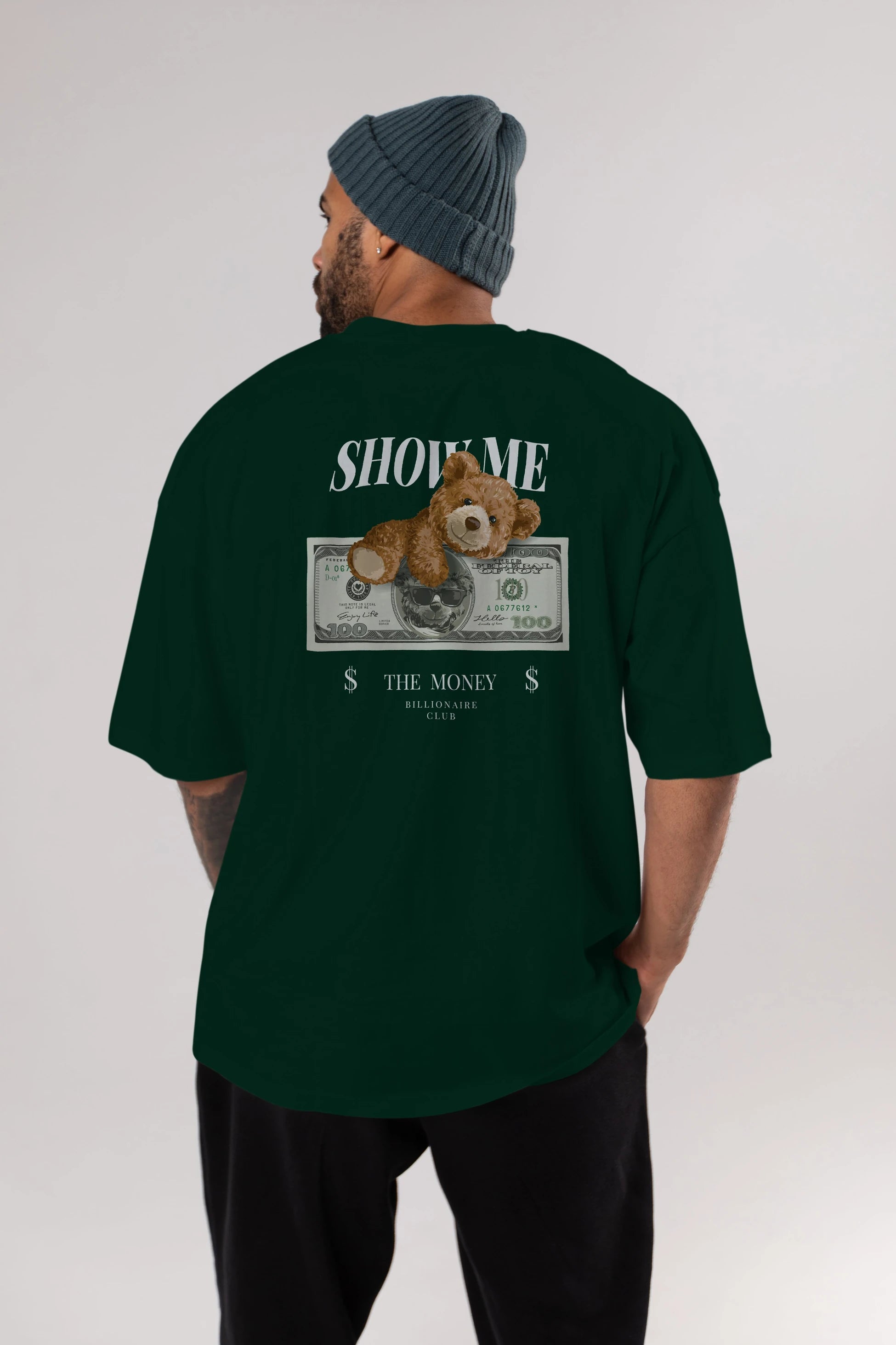 Teddy Bear The Money Arka Baskılı Oversize t-shirt Erkek Kadın Unisex %100 Pamuk