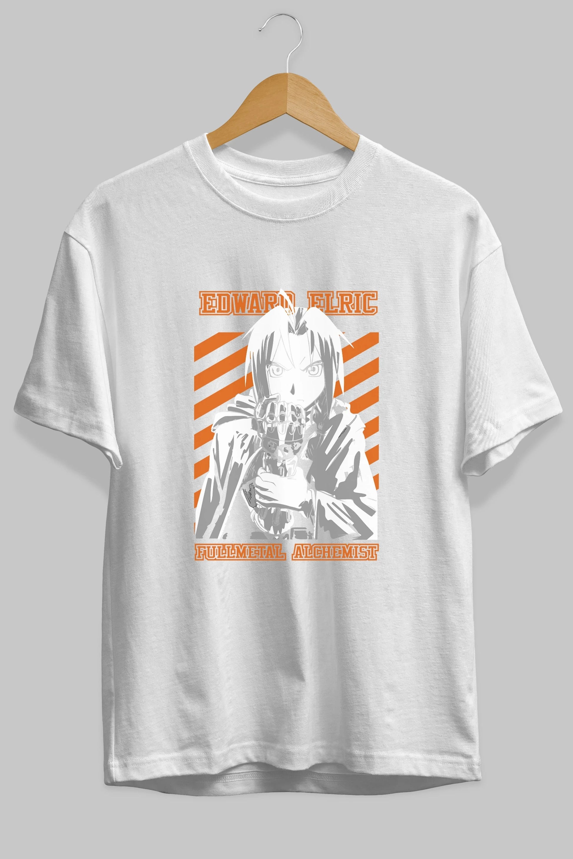 EDWARD ELRIC Anime Ön Baskılı Oversize t-shirt %100 pamuk Erkek Kadın Unisex