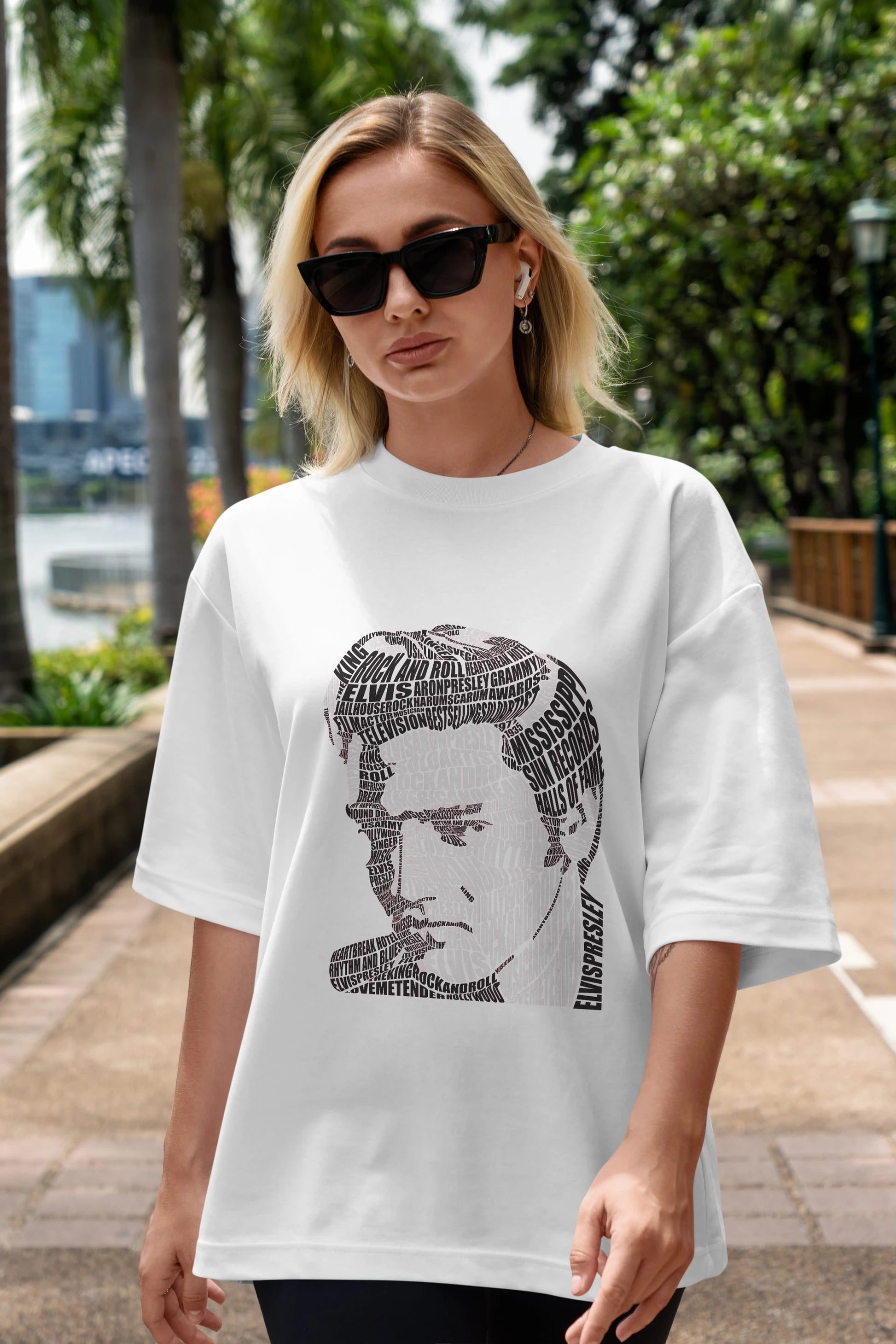 Elvis Presley Calligram Ön Baskılı Oversize t-shirt %100 pamuk Erkek Kadın Unisex