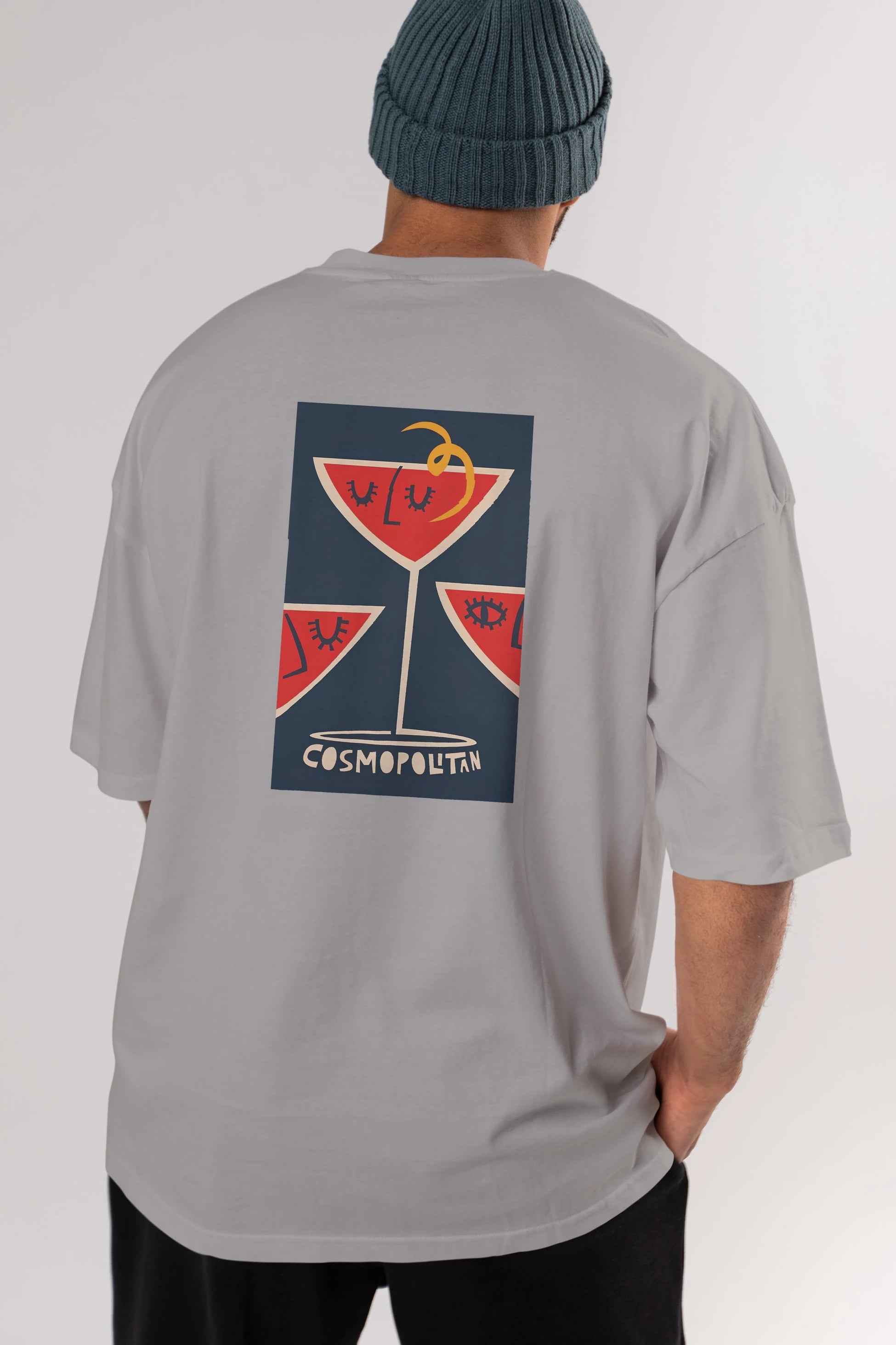 Cosmopolitan 4 Arka Baskılı Oversize t-shirt Erkek Kadın Unisex %100 Pamuk Bisiklet Yaka tişort