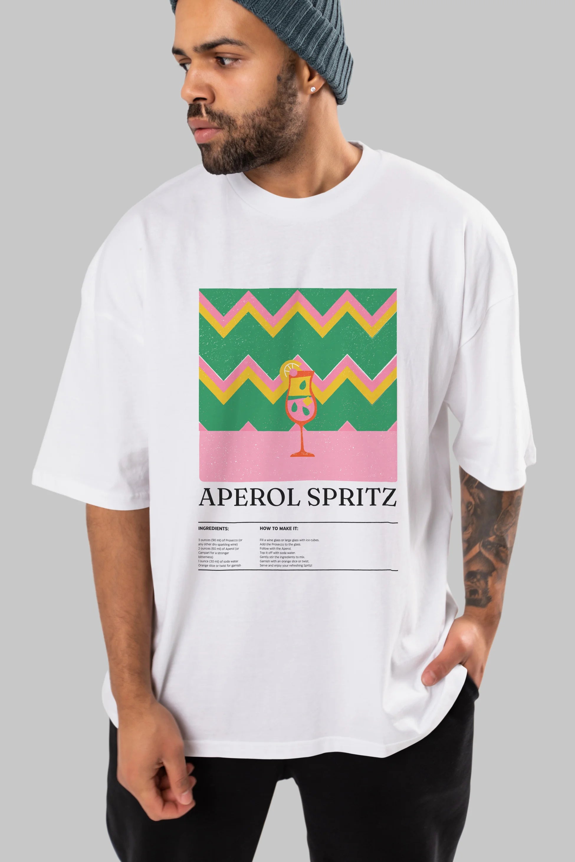 Aperol Spritz Kokteyl Ön Baskılı Oversize t-shirt Erkek Kadın %100 Pamuk Bisiklet Yaka tişort