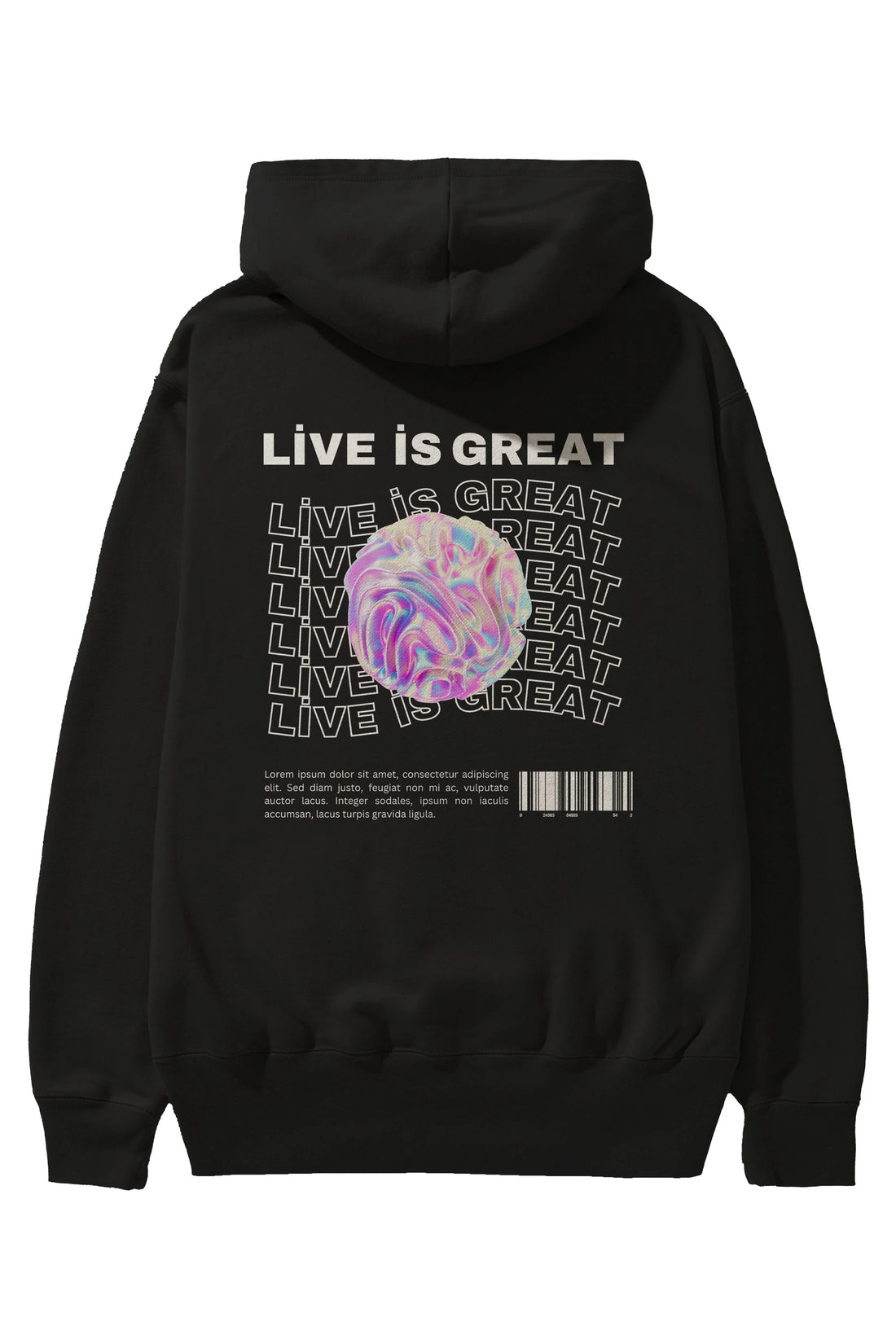 Live is Great Yazılı Arka Baskılı Oversize Hoodie Kapüşonlu Sweatshirt Erkek Kadın Unisex