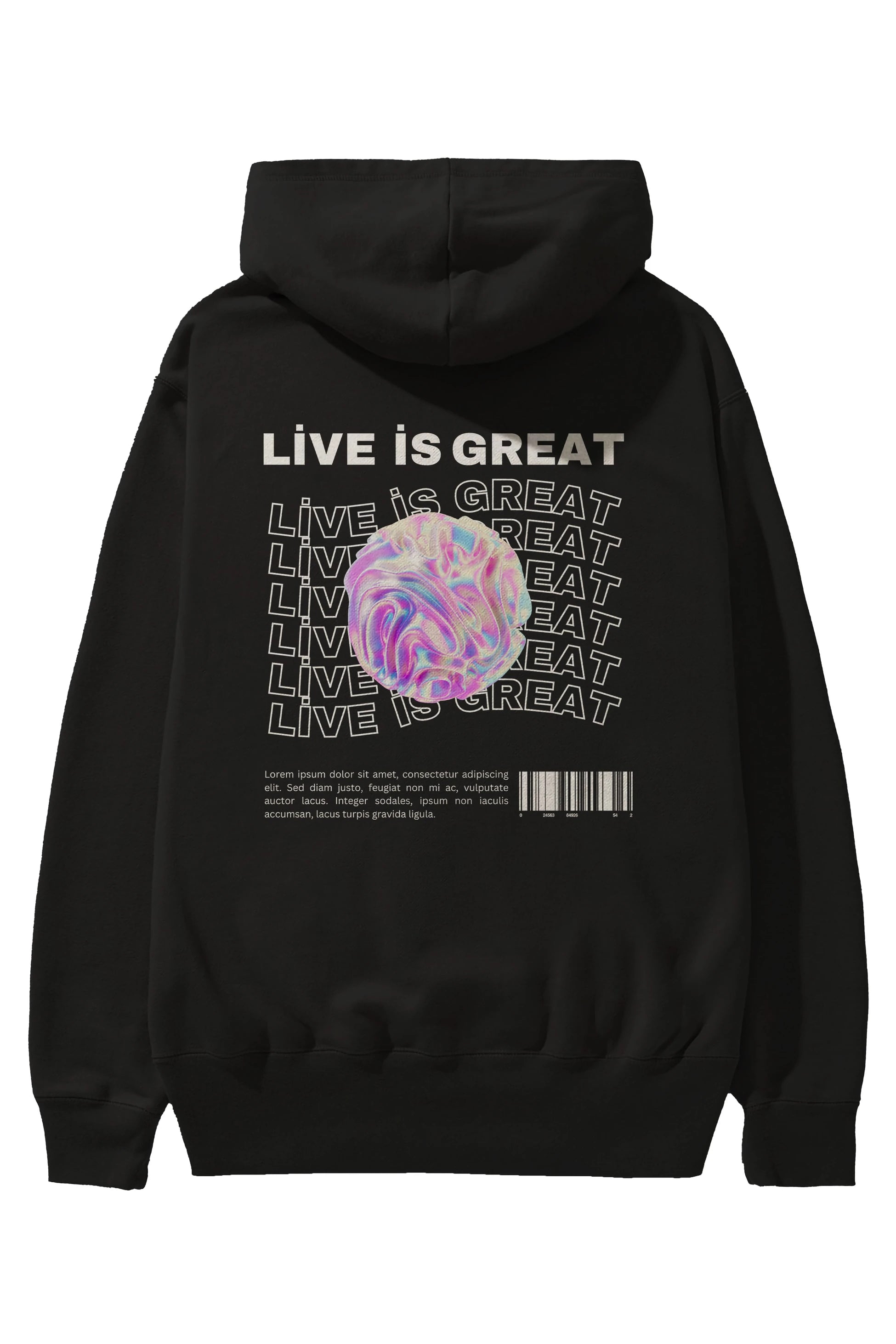 Live is Great Yazılı Arka Baskılı Oversize Hoodie Kapüşonlu Sweatshirt Erkek Kadın Unisex