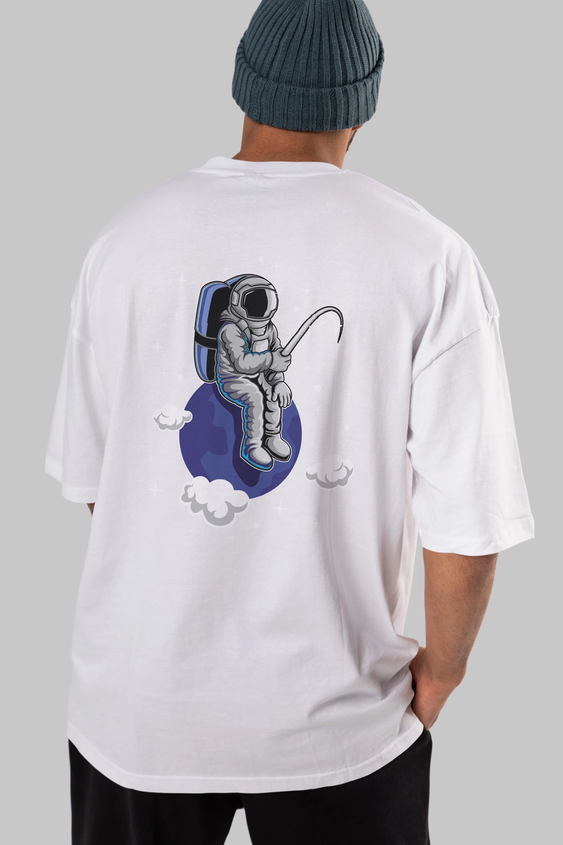 Astronaut Fishing (2) Arka Baskılı Oversize t-shirt Erkek Kadın Unisex