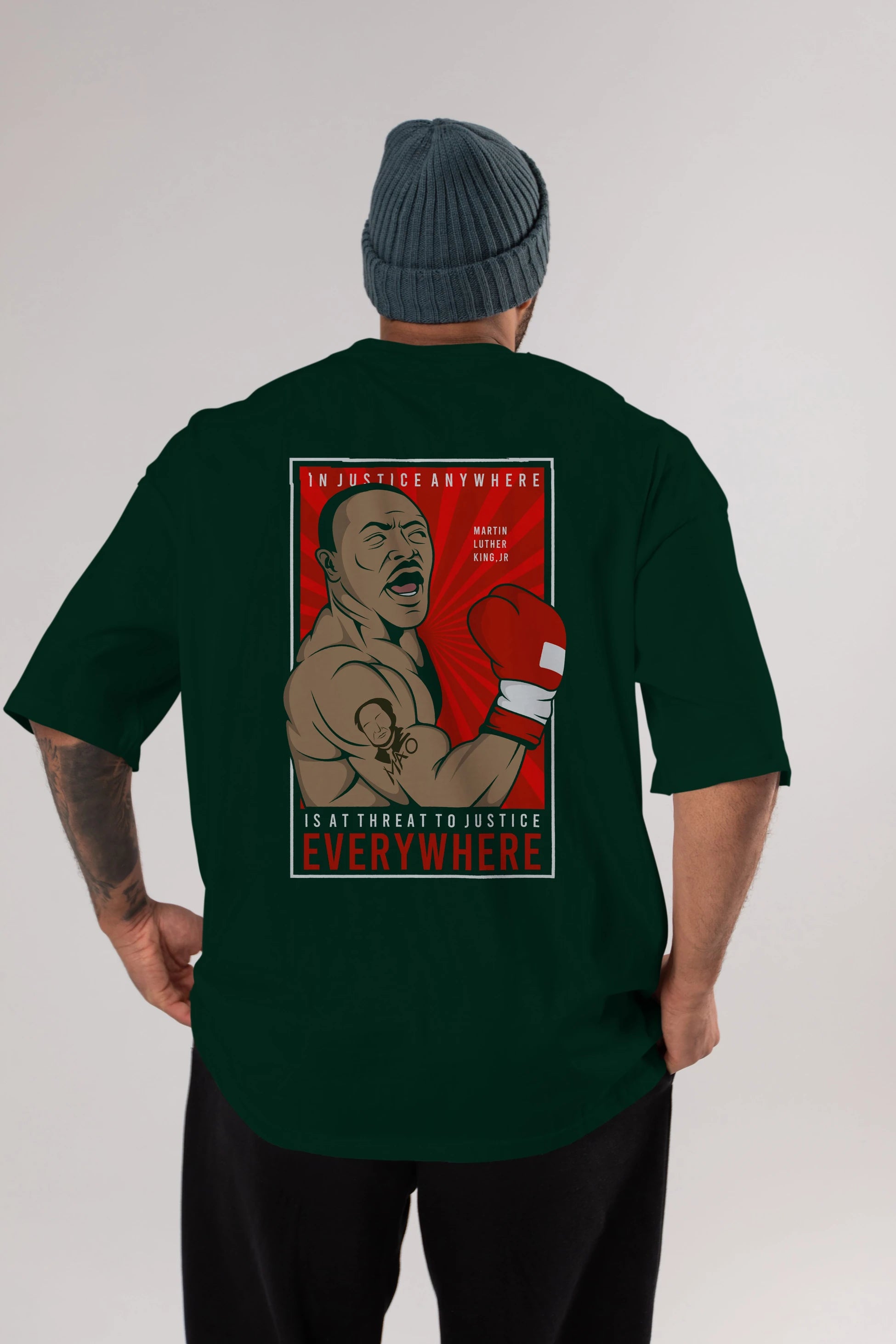 Luther King Boxer Arka Baskılı Oversize t-shirt Erkek Kadın Unisex %100 Pamuk tişort