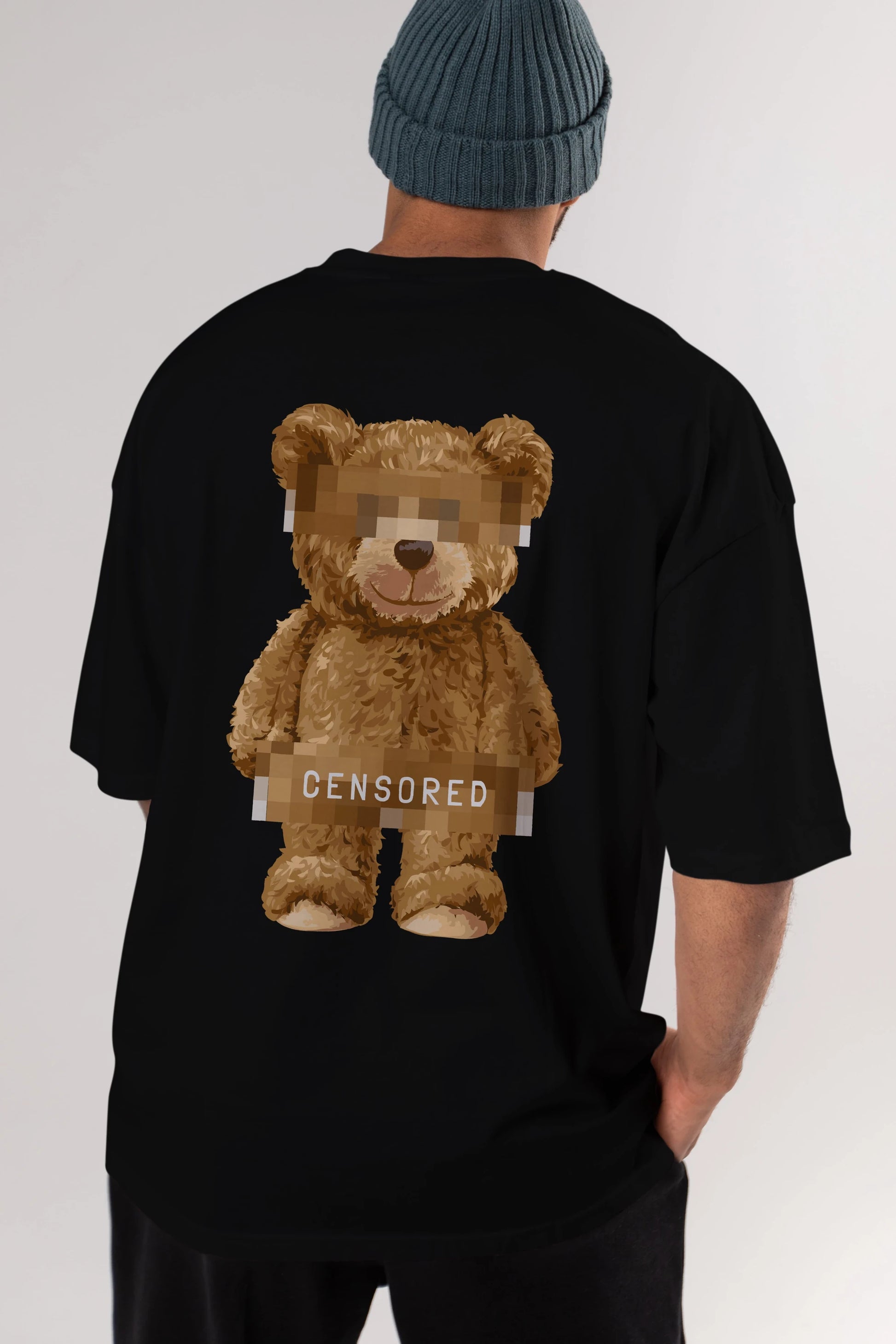 Teddy Bear Censored Arka Baskılı Oversize t-shirt Erkek Kadın Unisex %100 Pamuk