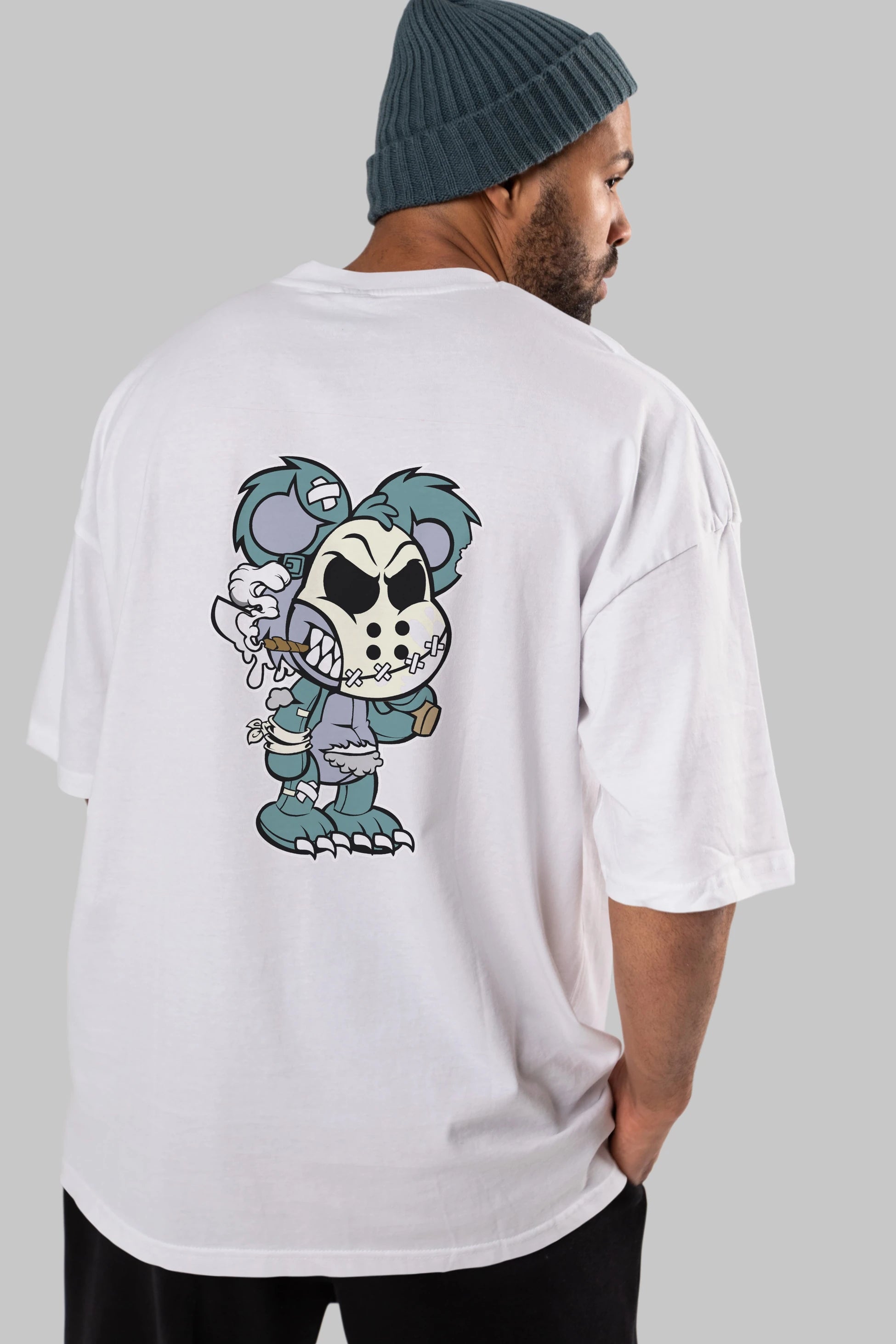 Evil Teddy Bear Arka Baskılı Oversize t-shirt Erkek Kadın Unisex %100 Pamuk tişort