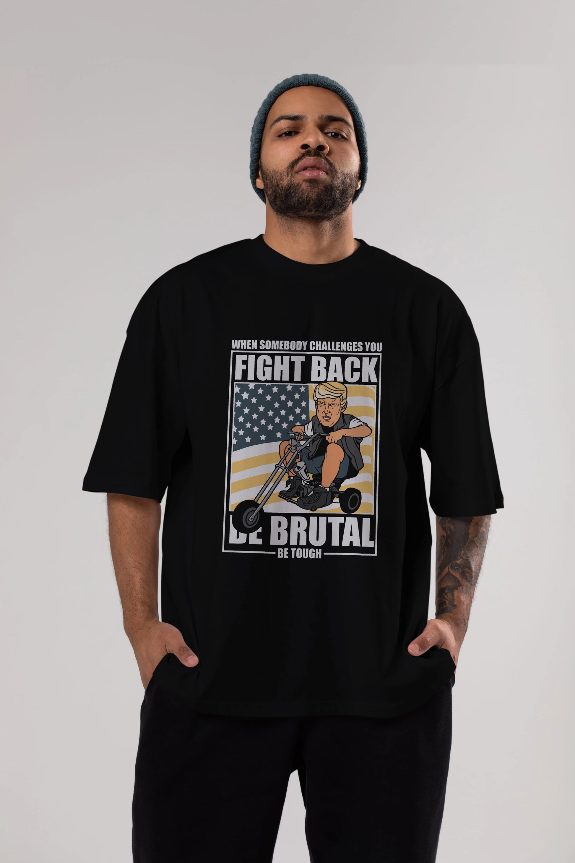 Trump Biker Ön Baskılı Oversize t-shirt Erkek Kadın Unisex %100 Pamuk tişort