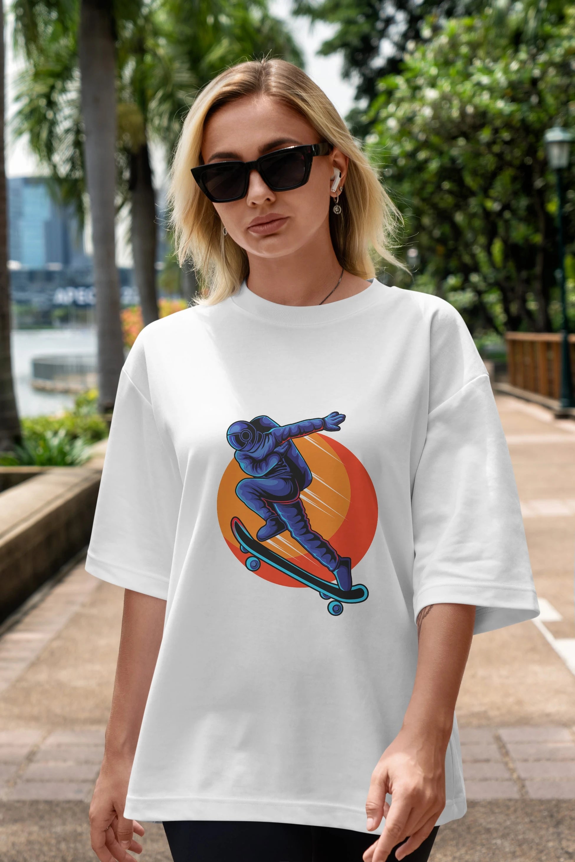 Astroskate Run Sticker Ön Baskılı Oversize t-shirt Erkek Kadın Unisex