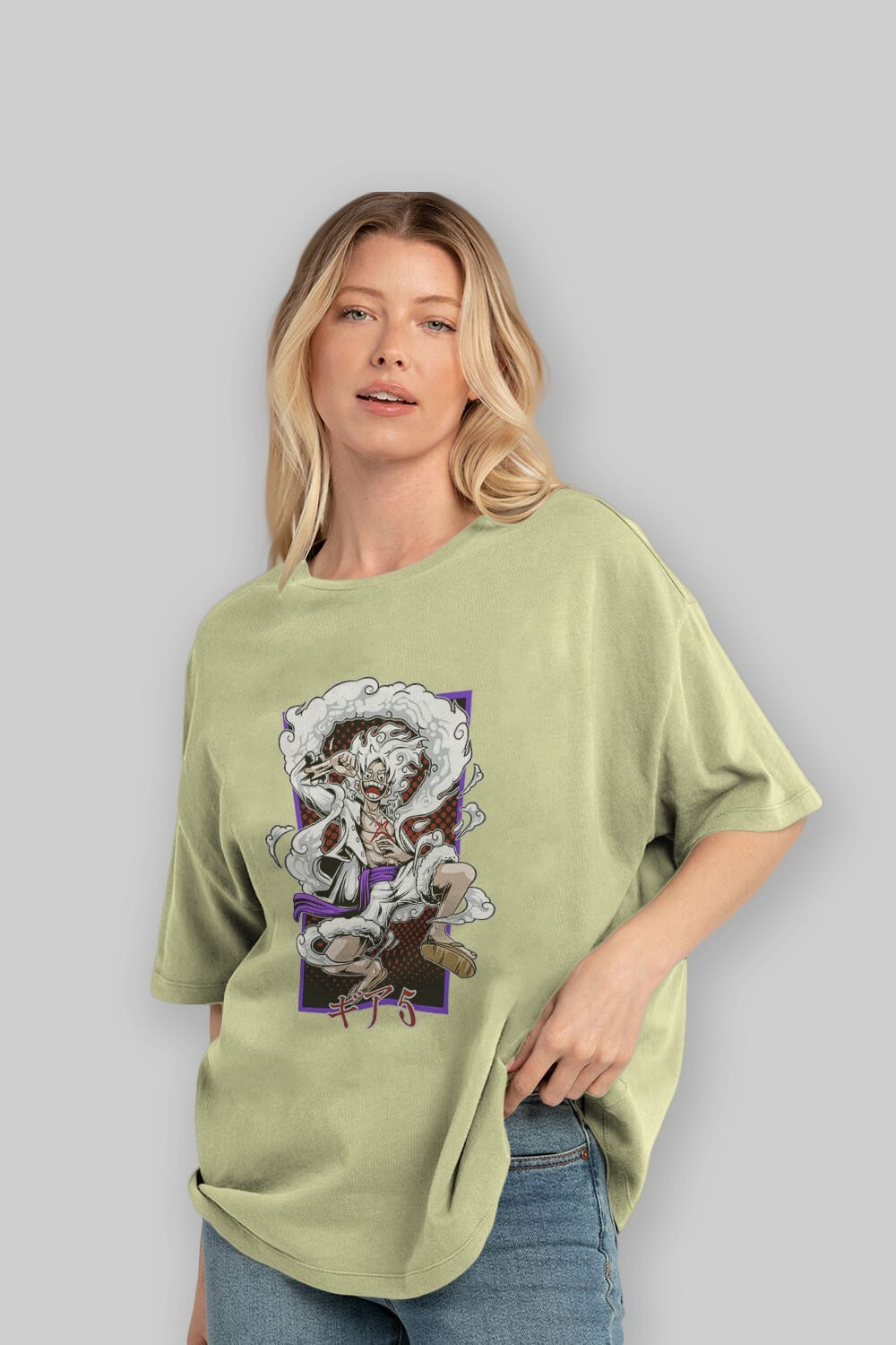 MONKEY D. LUFFY GEAR5 Anime Ön Baskılı Oversize t-shirt %100 pamuk Erkek Kadın Unisex