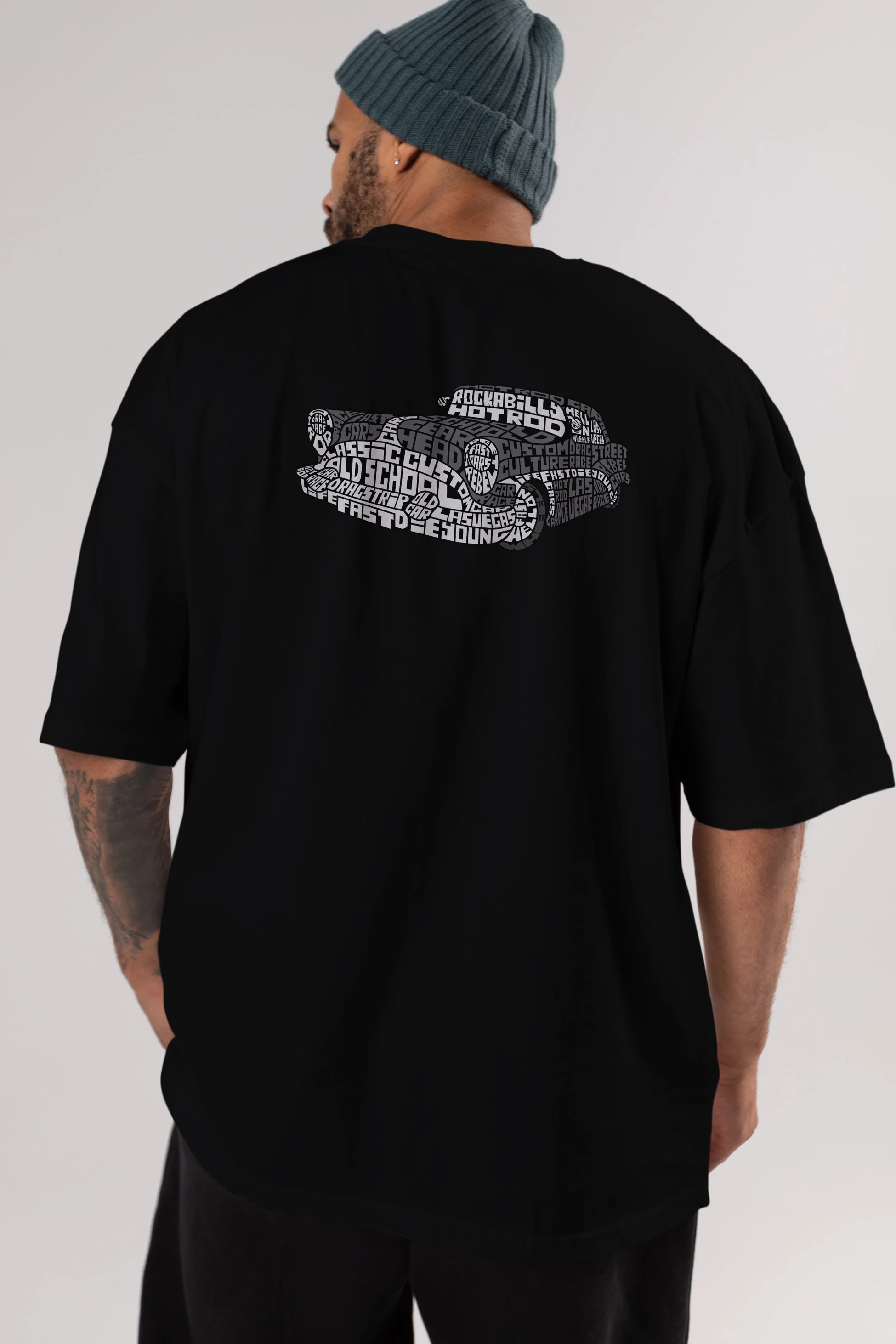 Hotrod Arka Baskılı Oversize t-shirt %100 pamuk Erkek Kadın Unisex