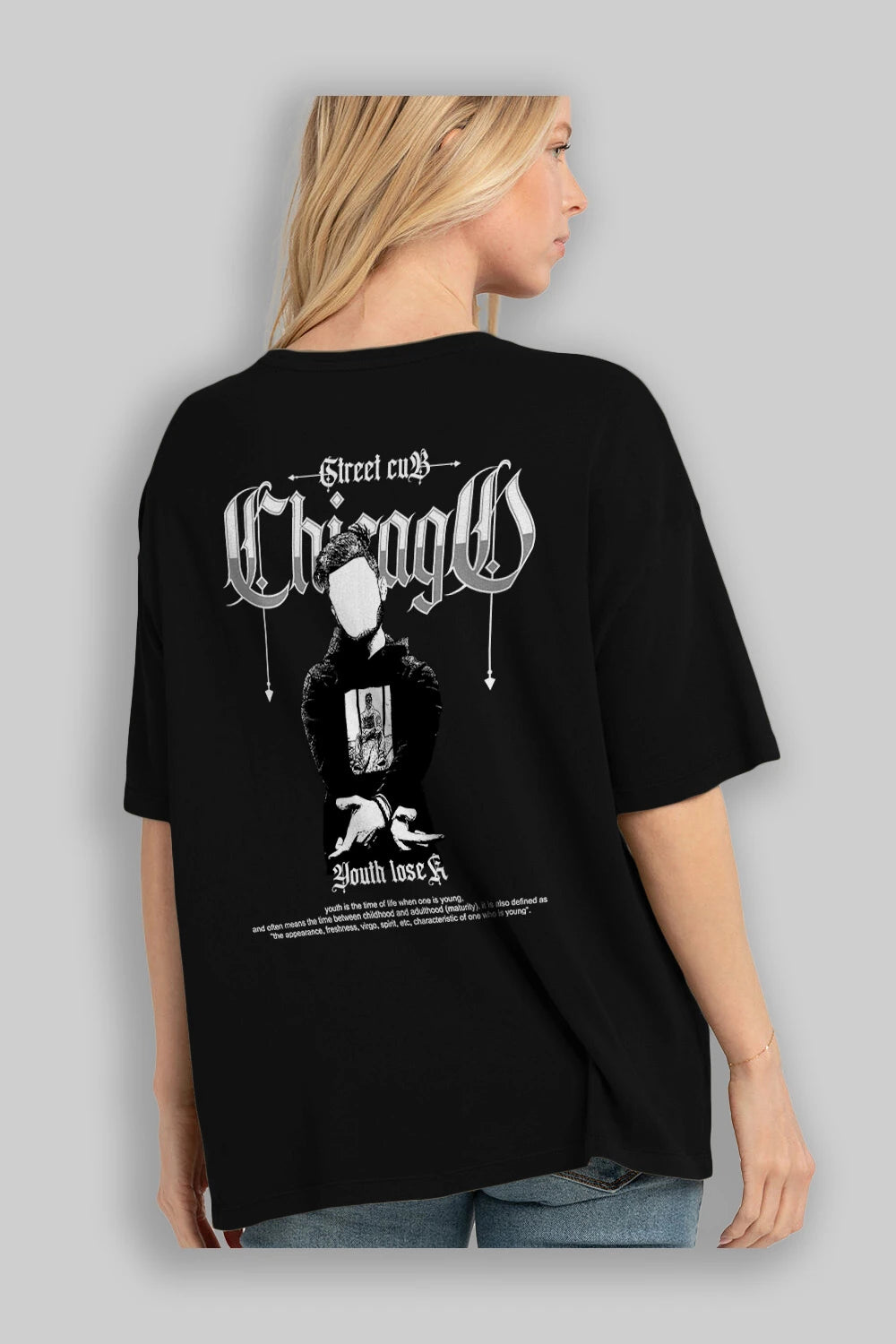 Chicago Street Club Arka Baskılı Oversize t-shirt Erkek Kadın Unisex