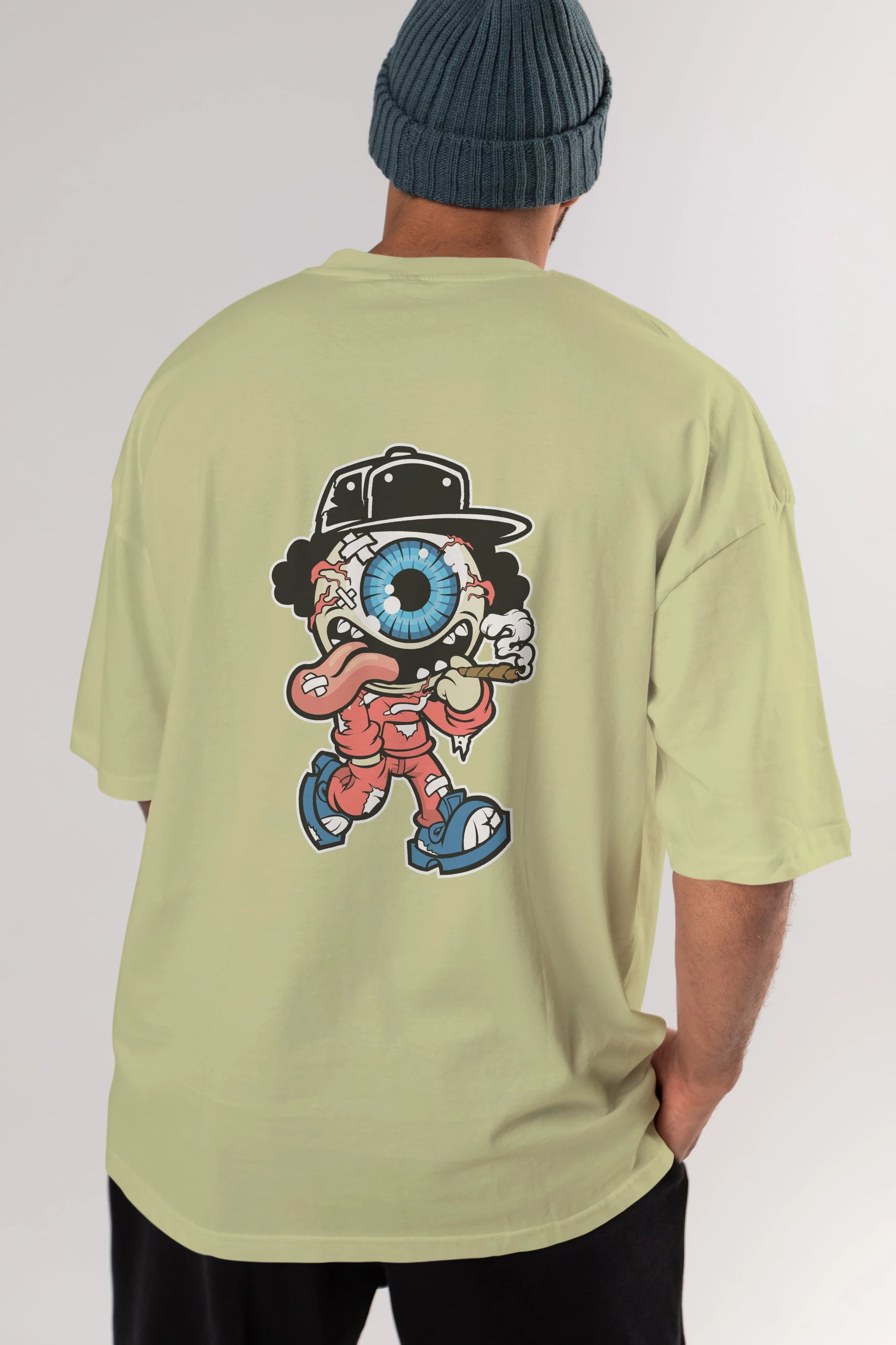 Eyeball Monster Arka Baskılı Oversize t-shirt Erkek Kadın Unisex %100 Pamuk tişort