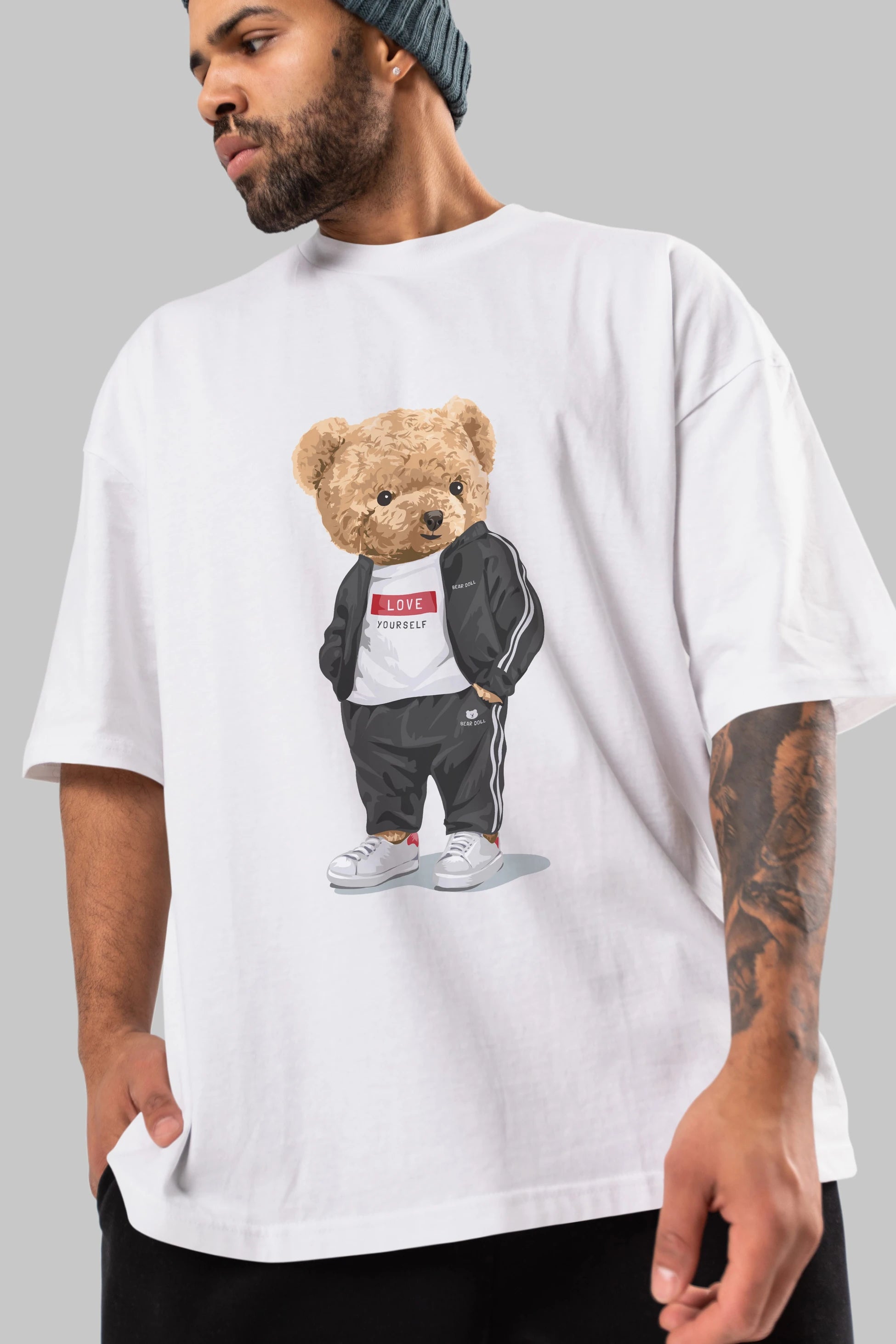 Teddy Bear Love Yourself Ön Baskılı Oversize t-shirt Erkek Kadın Unisex %100 Pamuk