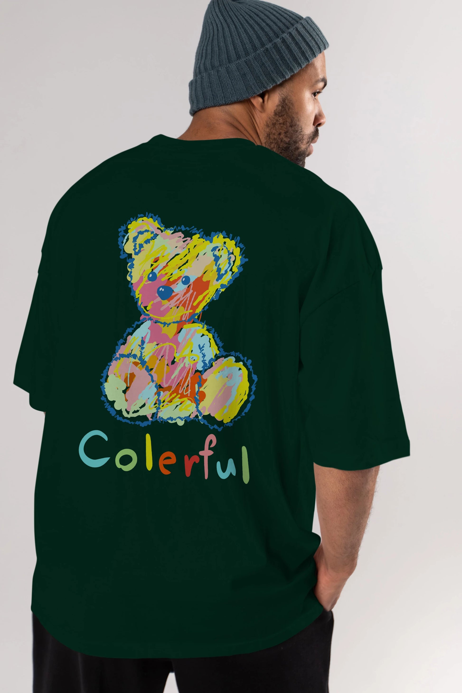 Colerful Bear Arka Baskılı Oversize t-shirt Erkek Kadın Unisex