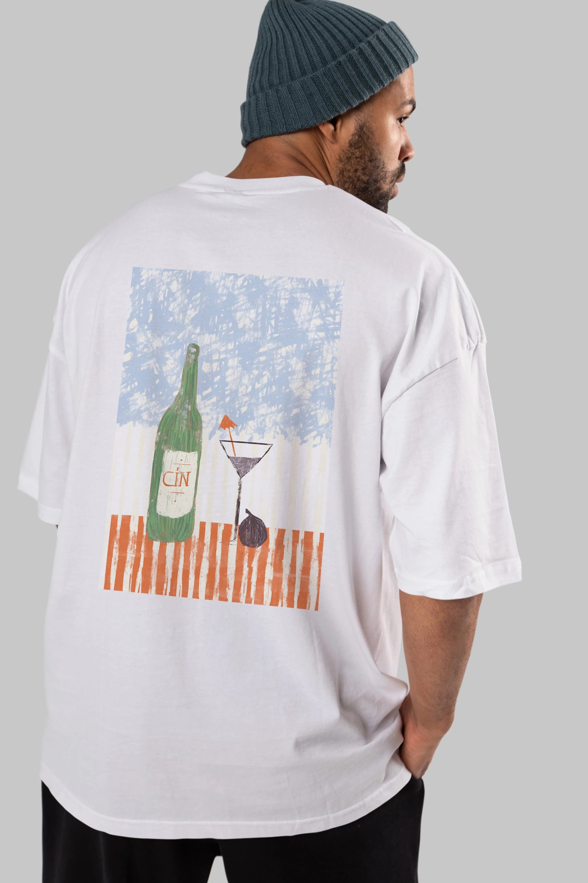 Gin Arka Baskılı Oversize t-shirt Erkek Kadın Unisex %100 Pamuk Bisiklet Yaka tişort