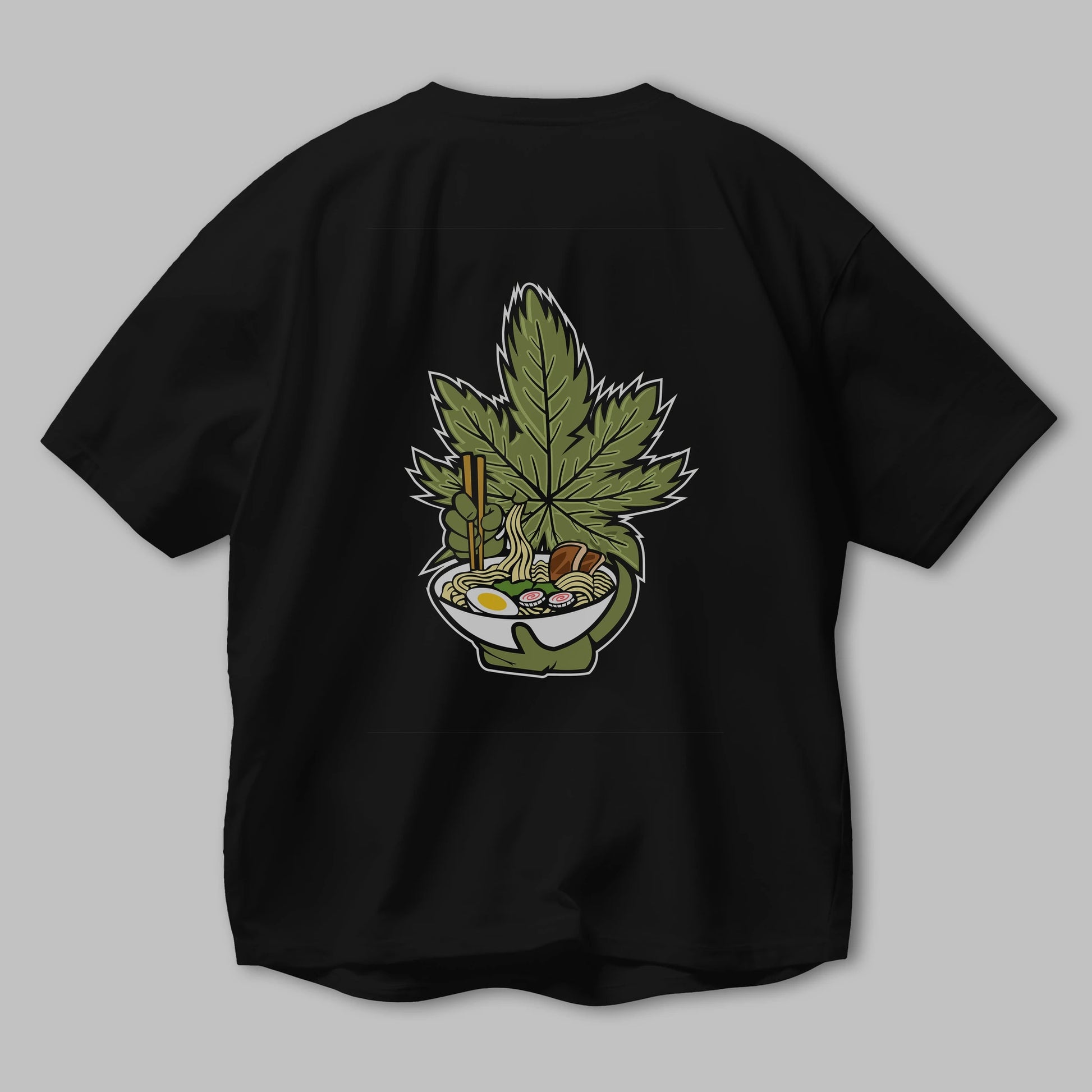 Weed Ramen Arka Baskılı Oversize t-shirt Erkek Kadın Unisex %100 Pamuk tişort