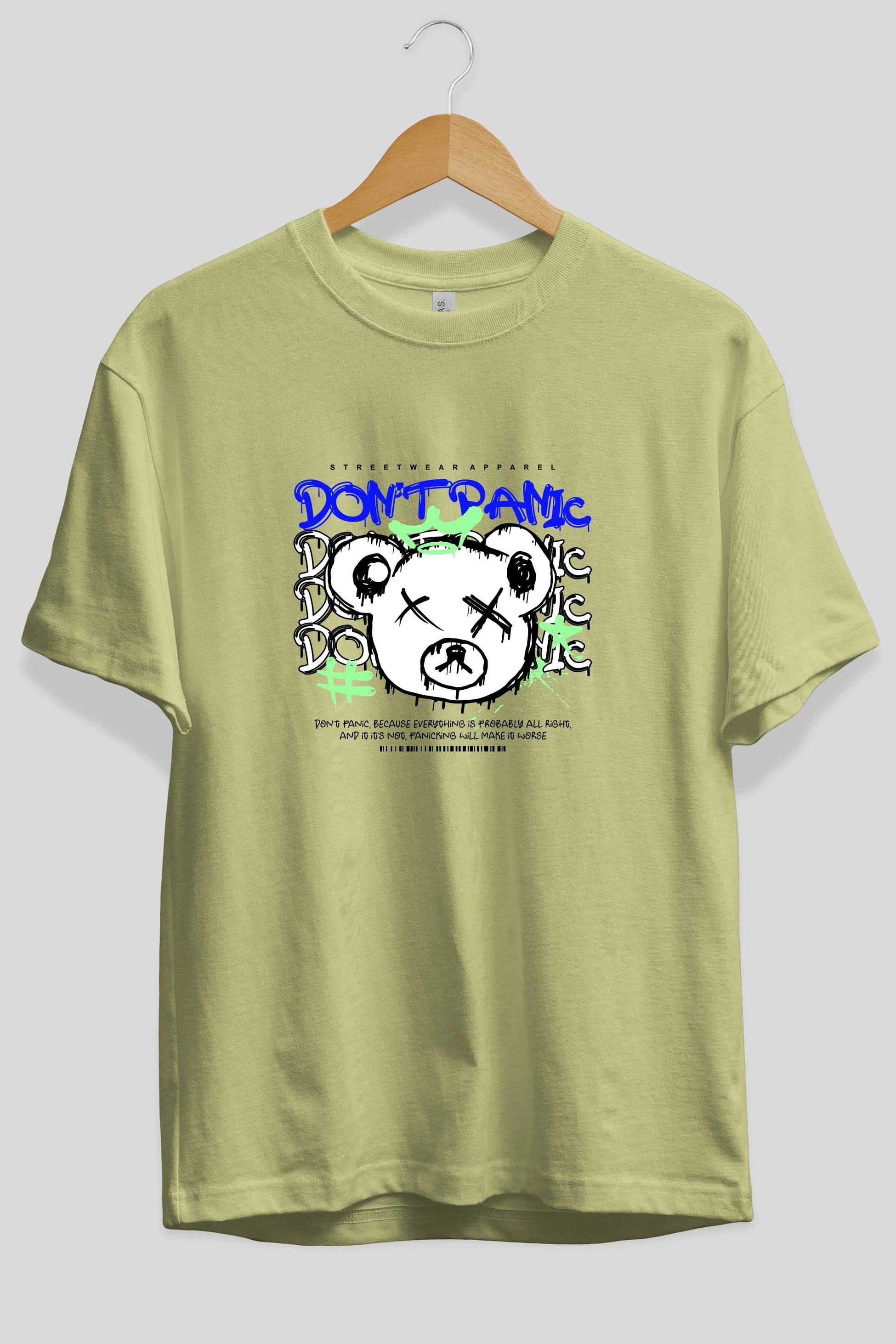 Teddy Bear Dont Panic Ön Baskılı Oversize t-shirt Erkek Kadın Unisex