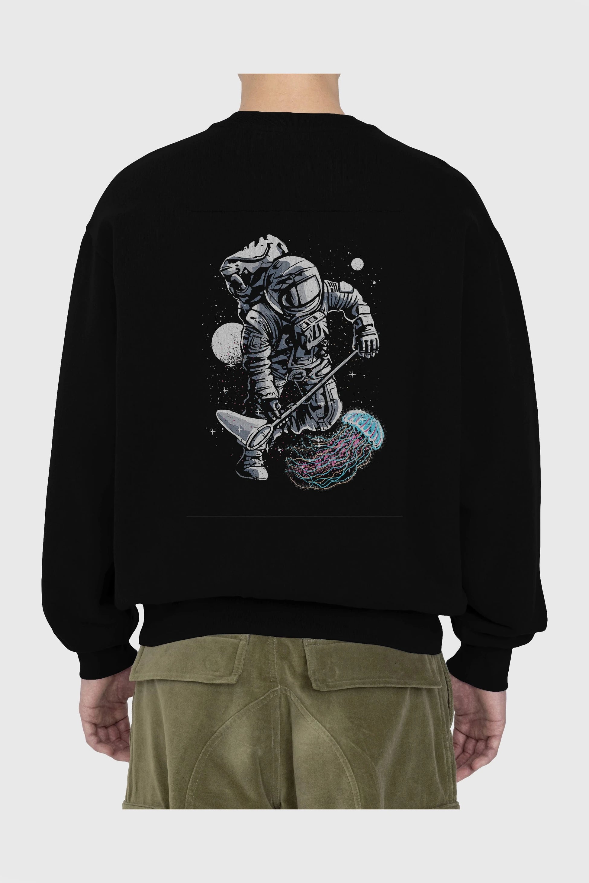 Astronaut Jellyfish Arka Baskılı Oversize Sweatshirt Erkek Kadın Unisex