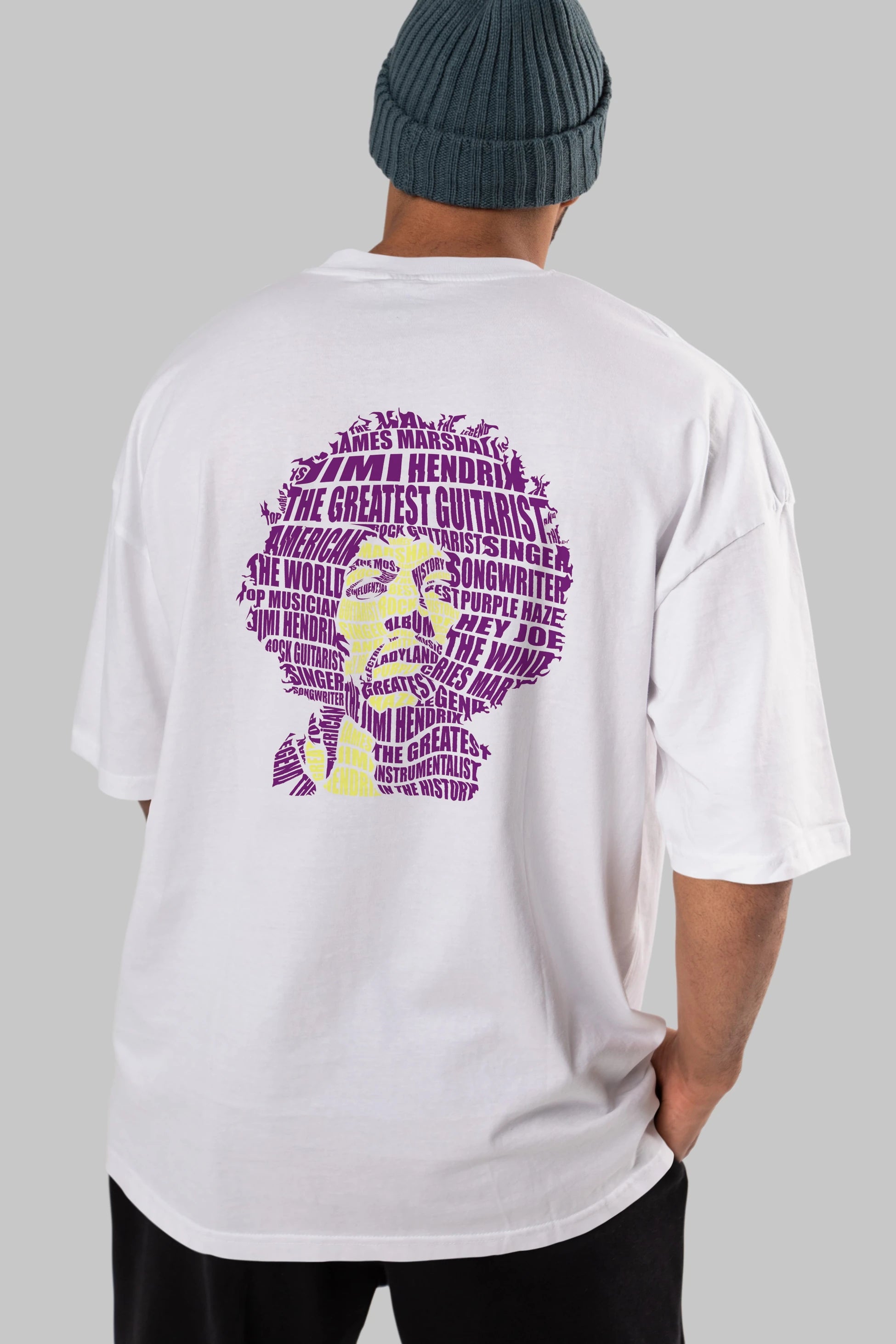 Jimmy Hendrix Calligram Arka Baskılı Oversize t-shirt %100 pamuk Erkek Kadın Unisex