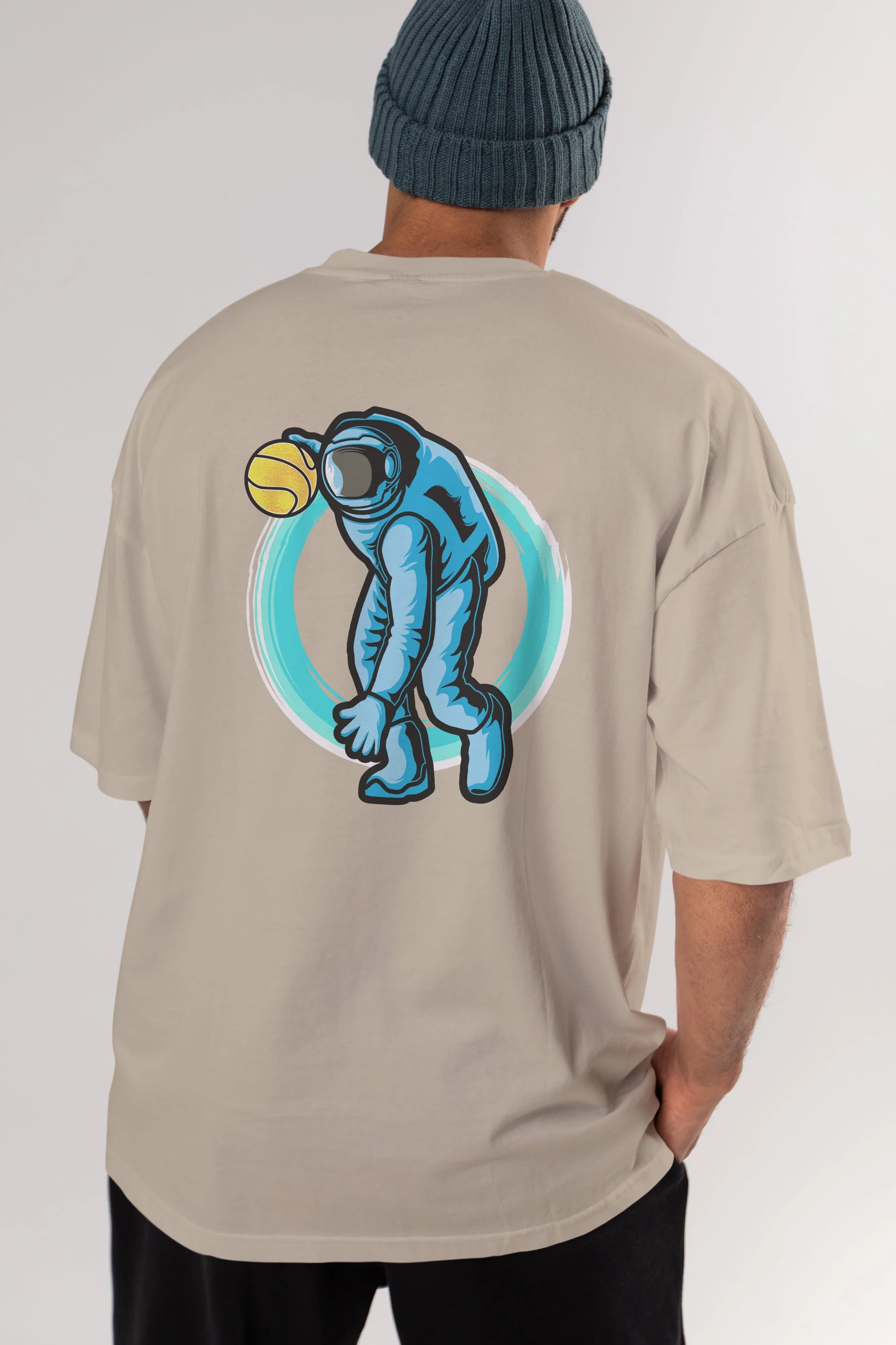 Astronaut Dribble Arka Baskılı Oversize t-shirt Erkek Kadın Unisex