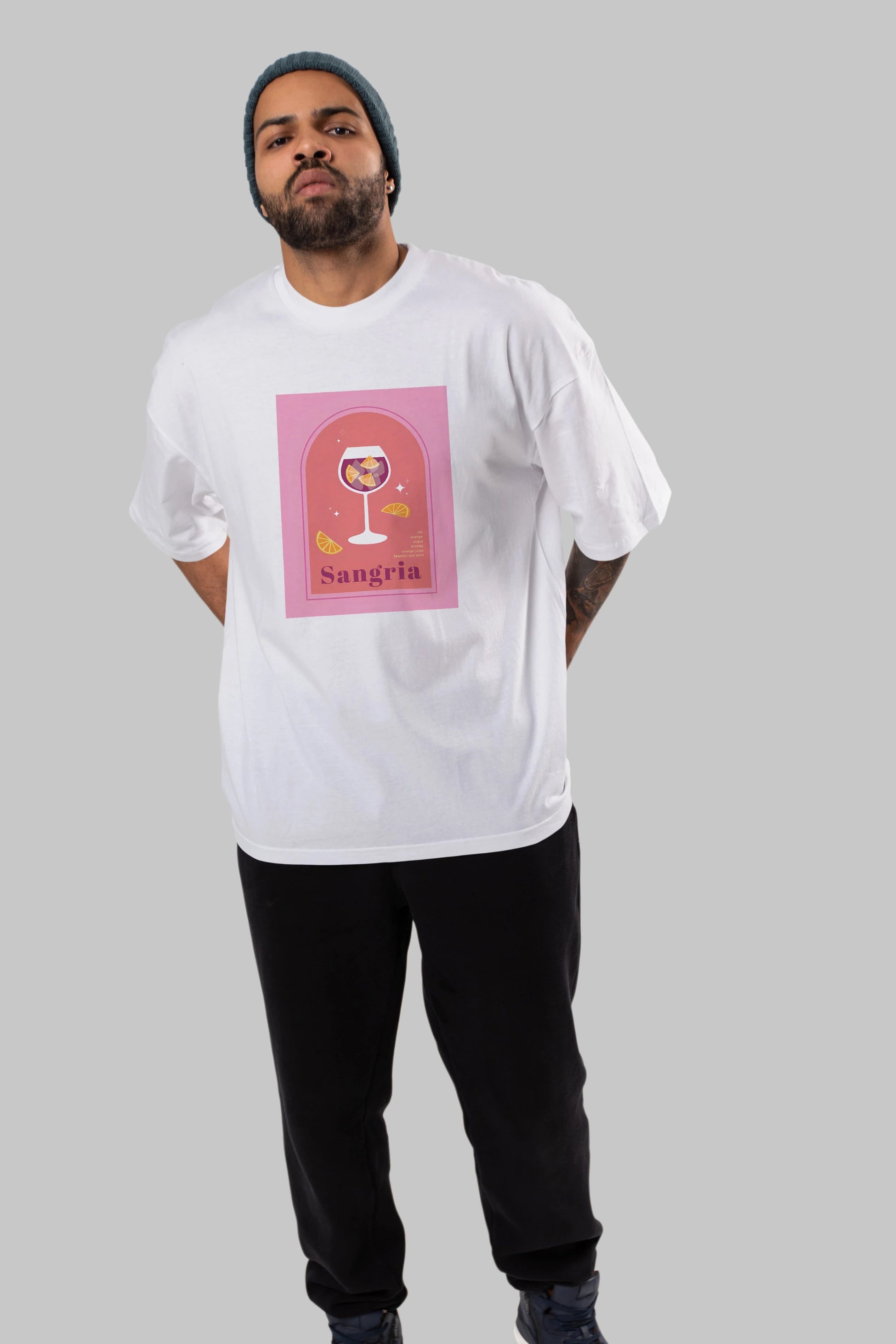 Sangria Ön Baskılı Oversize t-shirt Erkek Kadın Unisex %100 Pamuk Bisiklet Yaka tişort