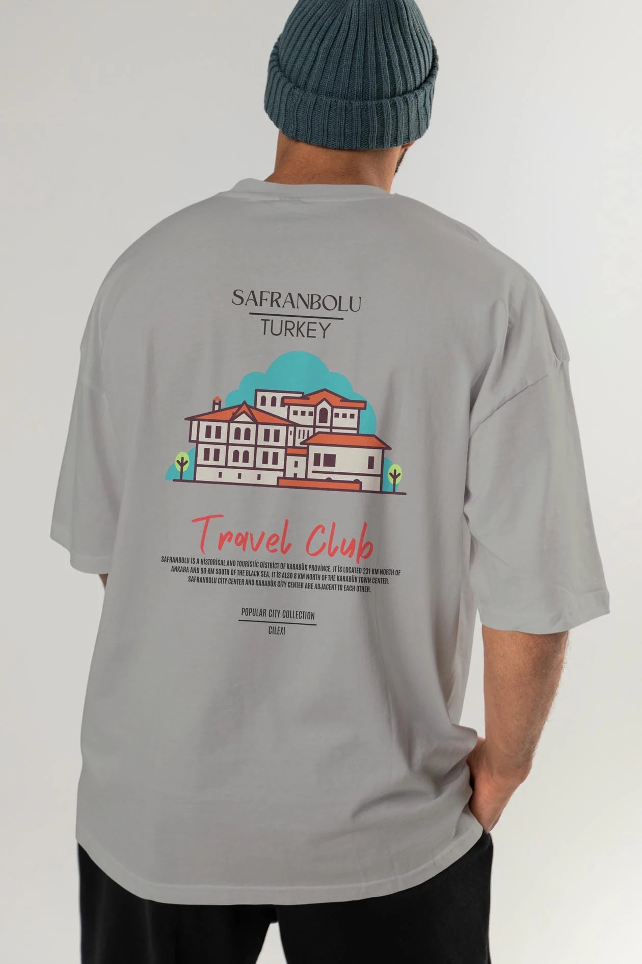 Safranbolu Turkey Arka Baskılı Oversize t-shirt Erkek Kadın Pamuk Bisiklet Yaka tişort