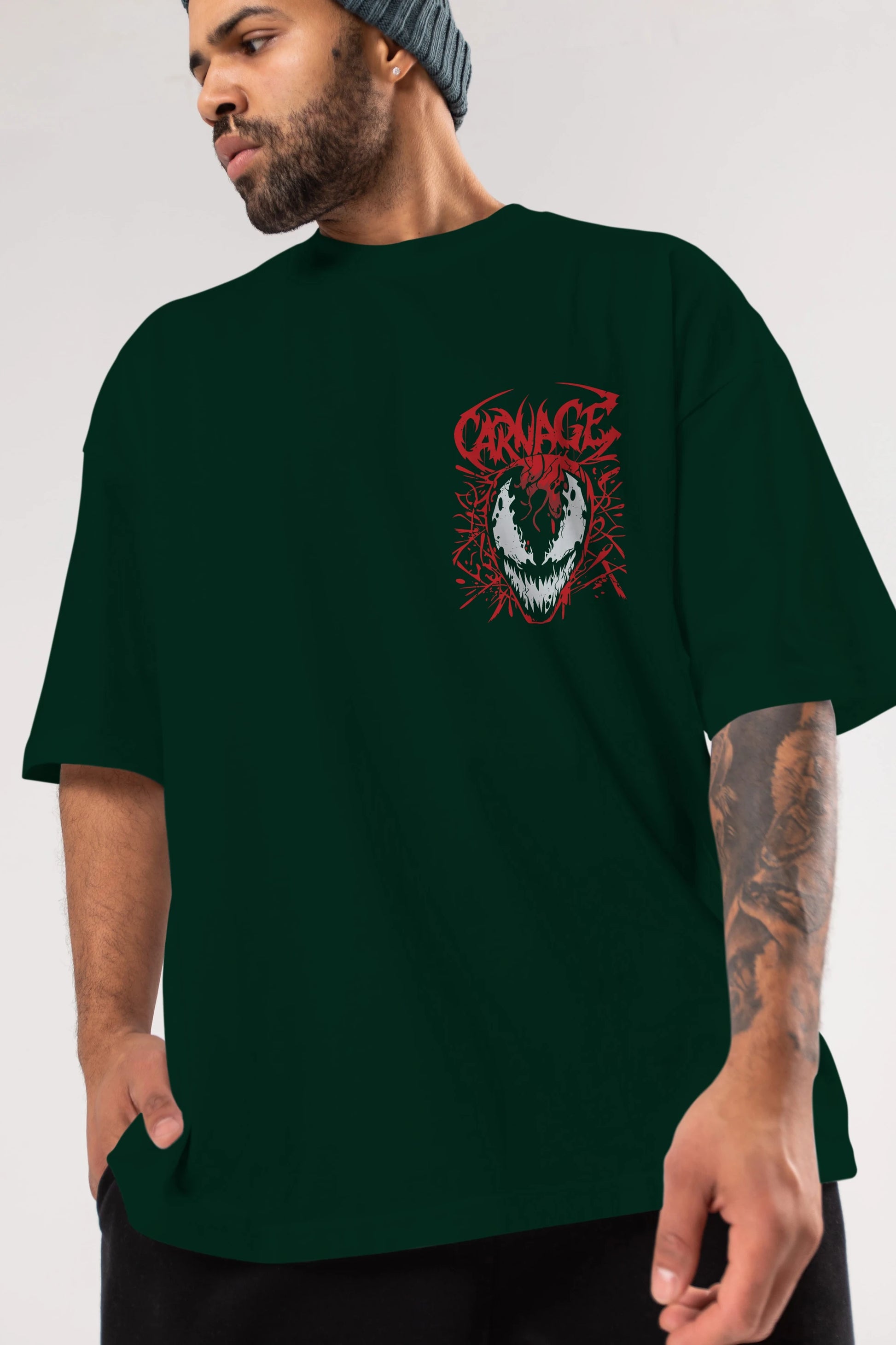 Venom (22) Ön Sol Baskılı Oversize t-shirt Erkek Kadın Unisex %100 Pamuk Bisiklet Yaka tişort