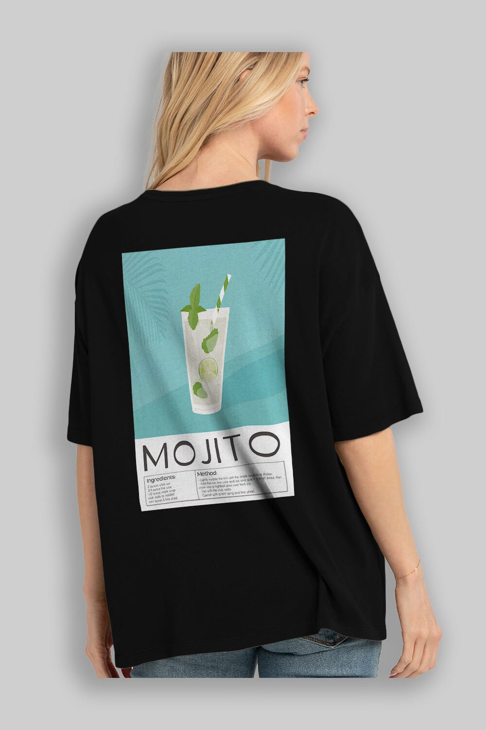Mojito 4 Arka Baskılı Oversize t-shirt Erkek Kadın Unisex %100 Pamuk Bisiklet Yaka tişort