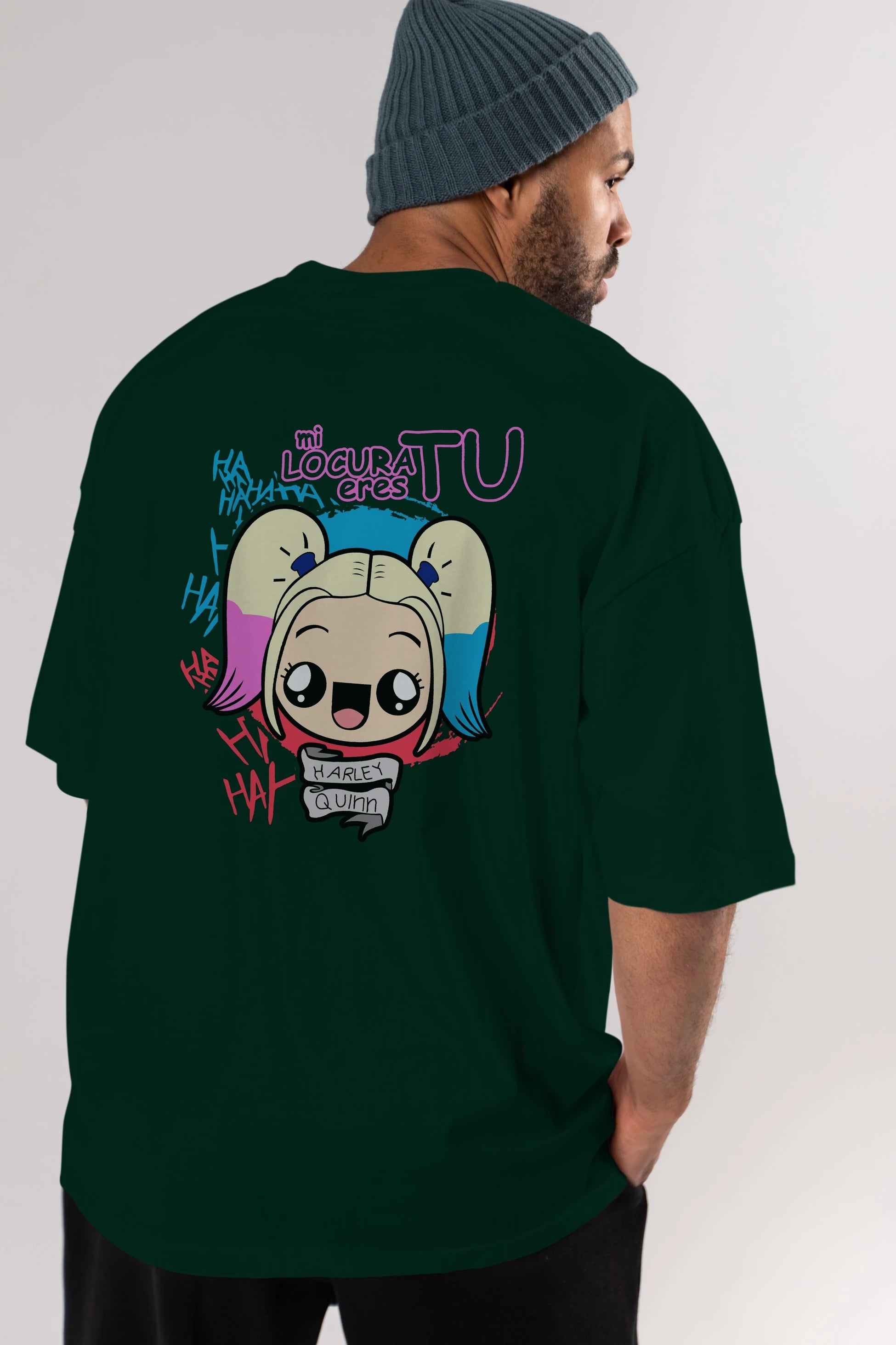 Harley Quinn Arka Baskılı Oversize t-shirt Erkek Kadın Unisex %100 Pamuk Bisiklet Yaka tişort