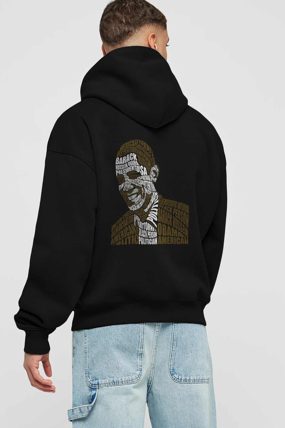 Obama Calligram Arka Baskılı Hoodie Oversize Kapüşonlu Sweatshirt Erkek Kadın Unisex