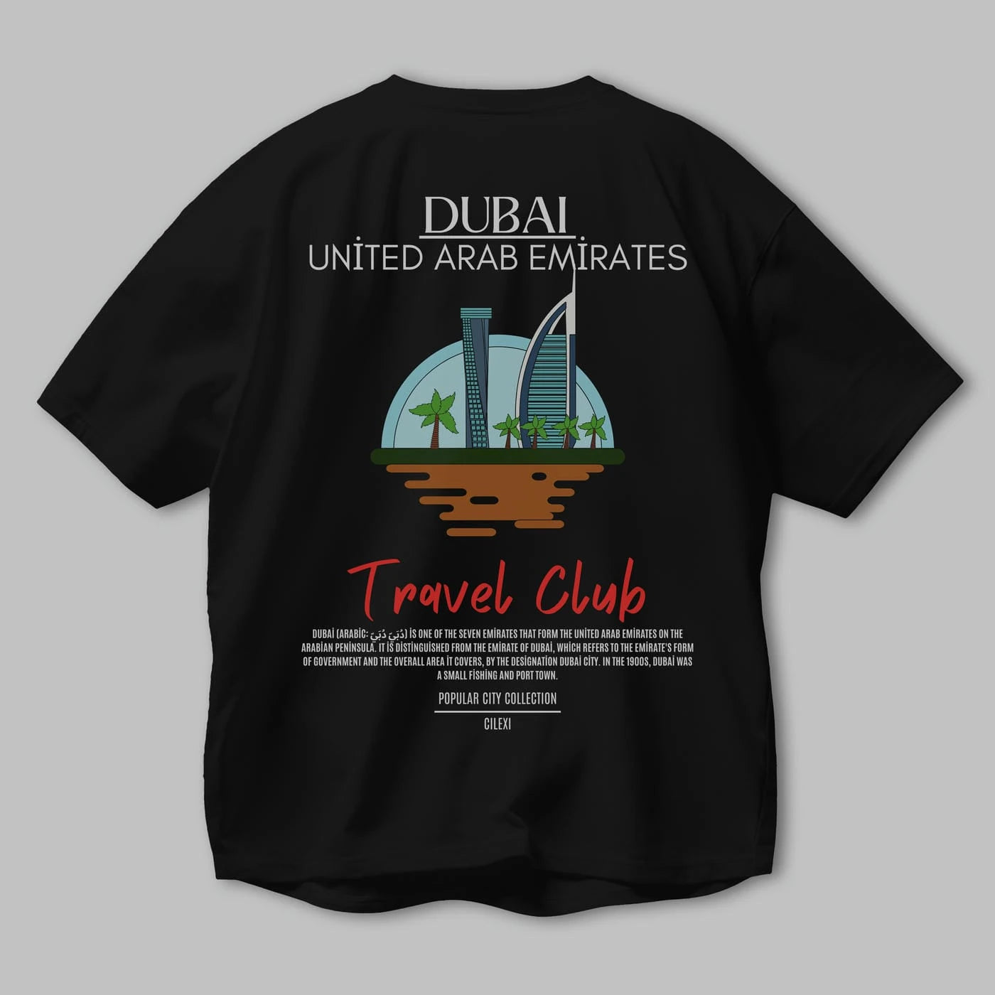 Dubai United Arab Emirates Arka Baskılı Oversize t-shirt Erkek Kadın Pamuk Bisiklet Yaka tişort