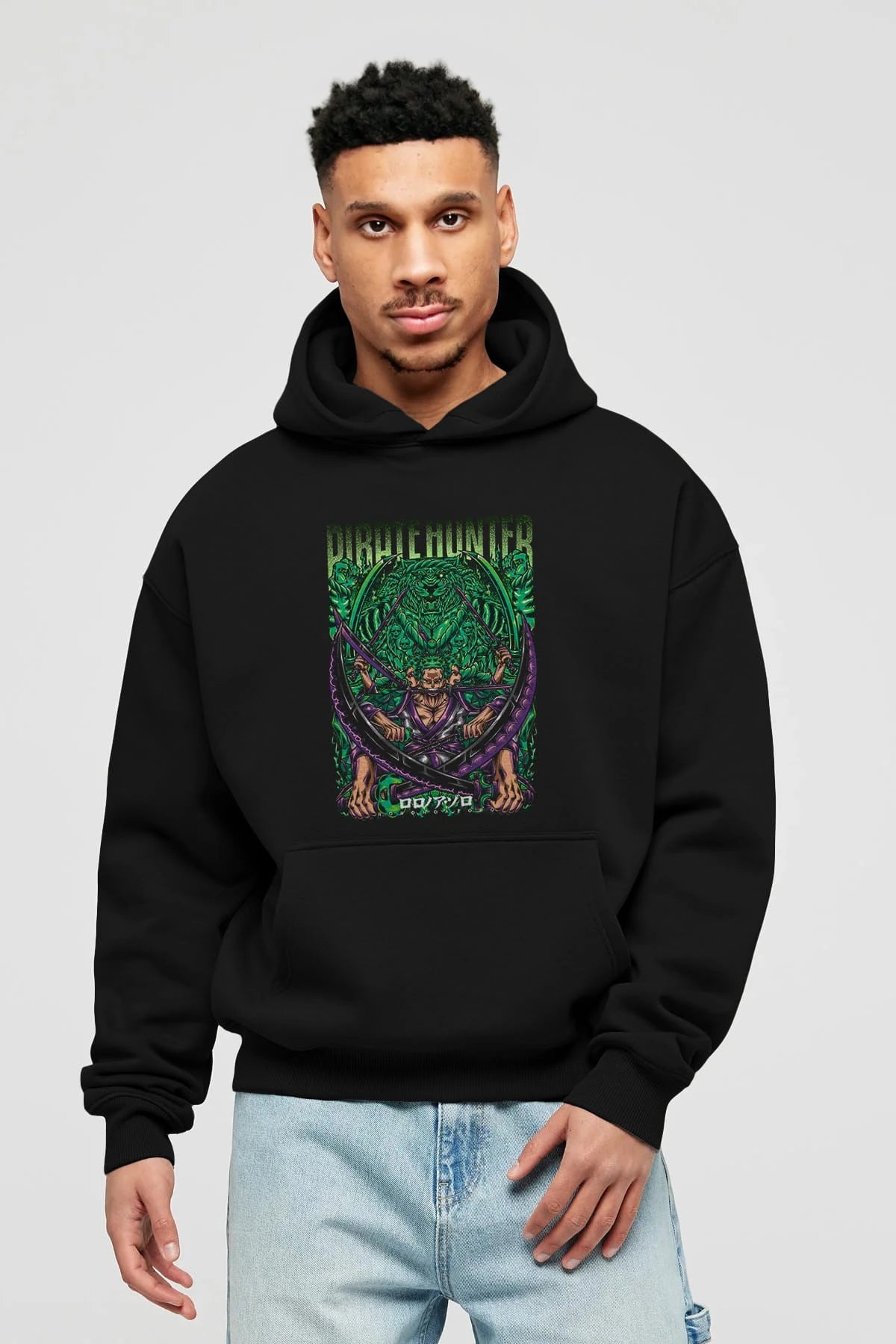 RORONOA ZORO 3 Anime Ön Baskılı Hoodie Oversize Kapüşonlu Sweatshirt Erkek Kadın Unisex
