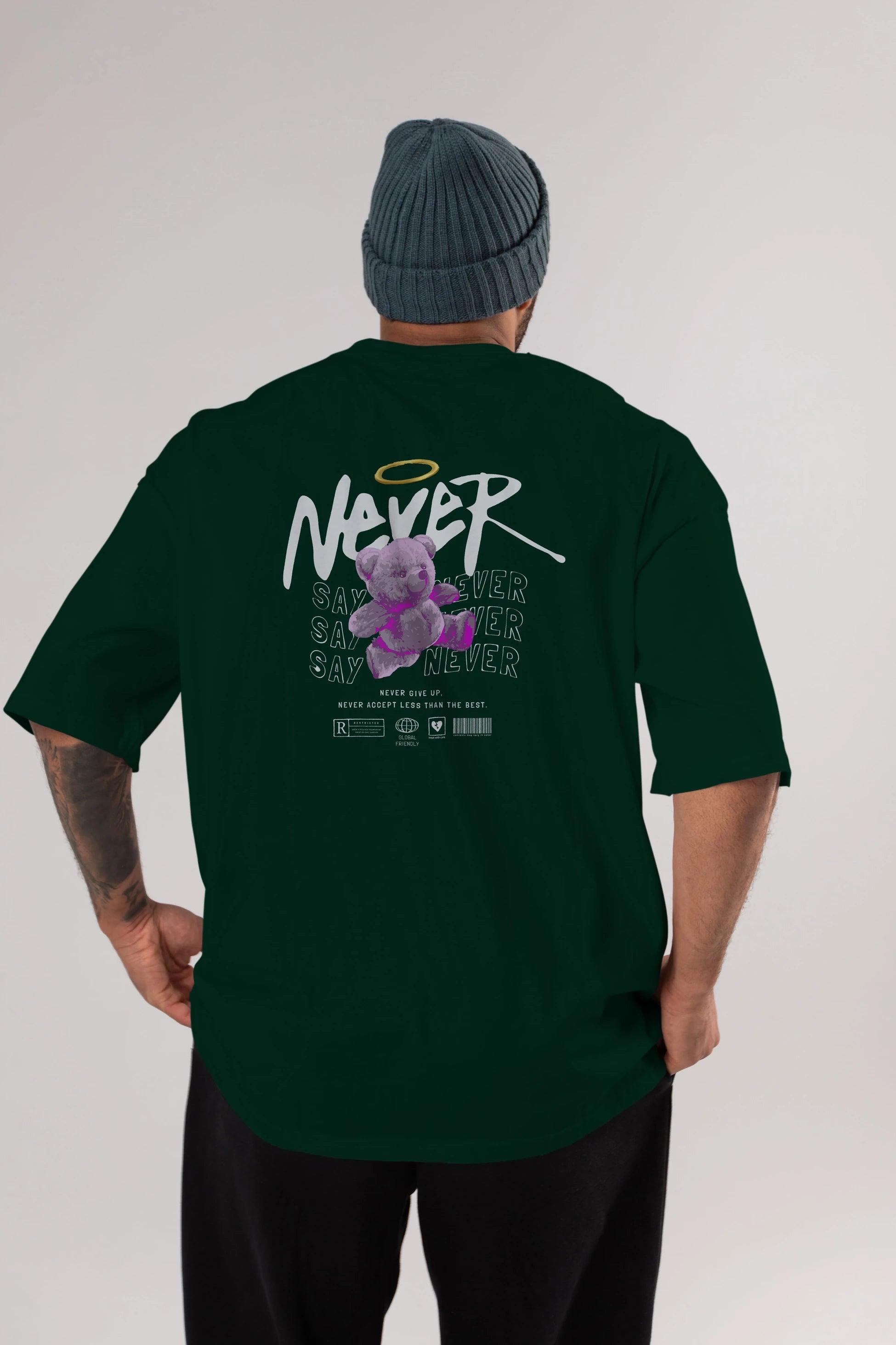 Teddy Bear Never Arka Baskılı Oversize t-shirt Erkek Kadın Unisex