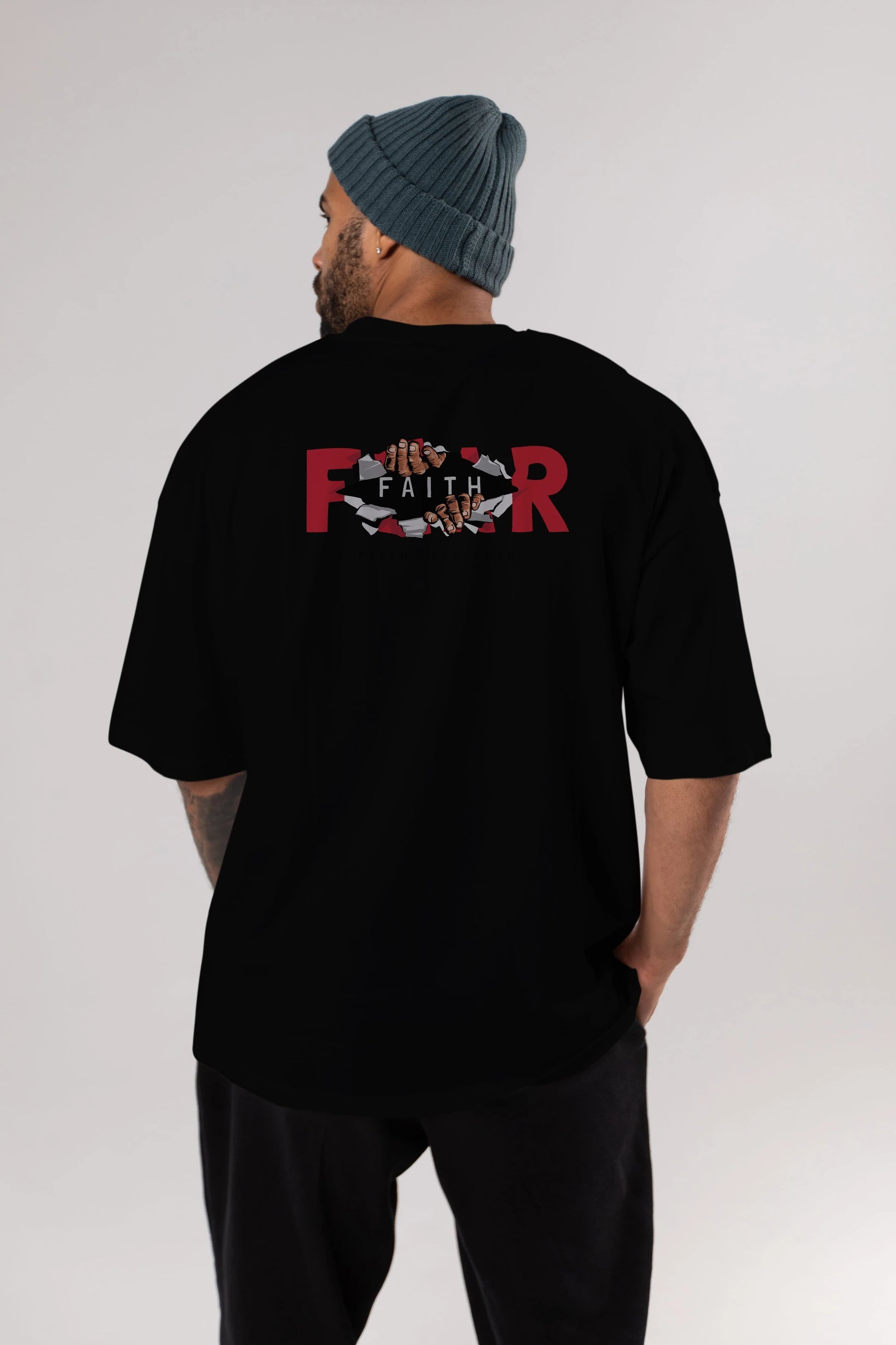 Faith Over Fear Arka Baskılı Oversize t-shirt Erkek Kadın Unisex